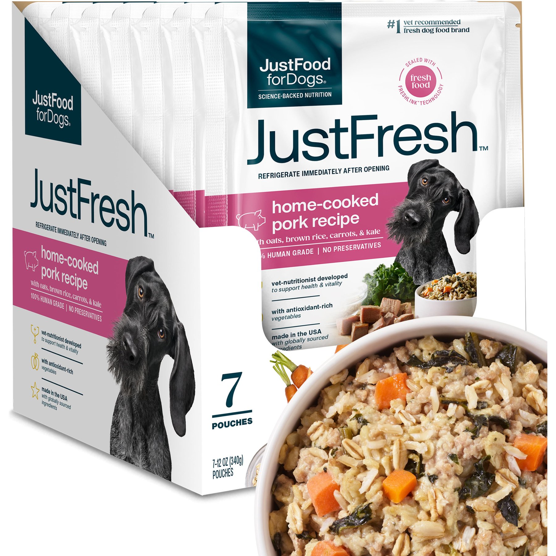 JustFoodForDogs JustFresh Human Grade Home-Cooked Pork Recipe Fresh Dog Food
