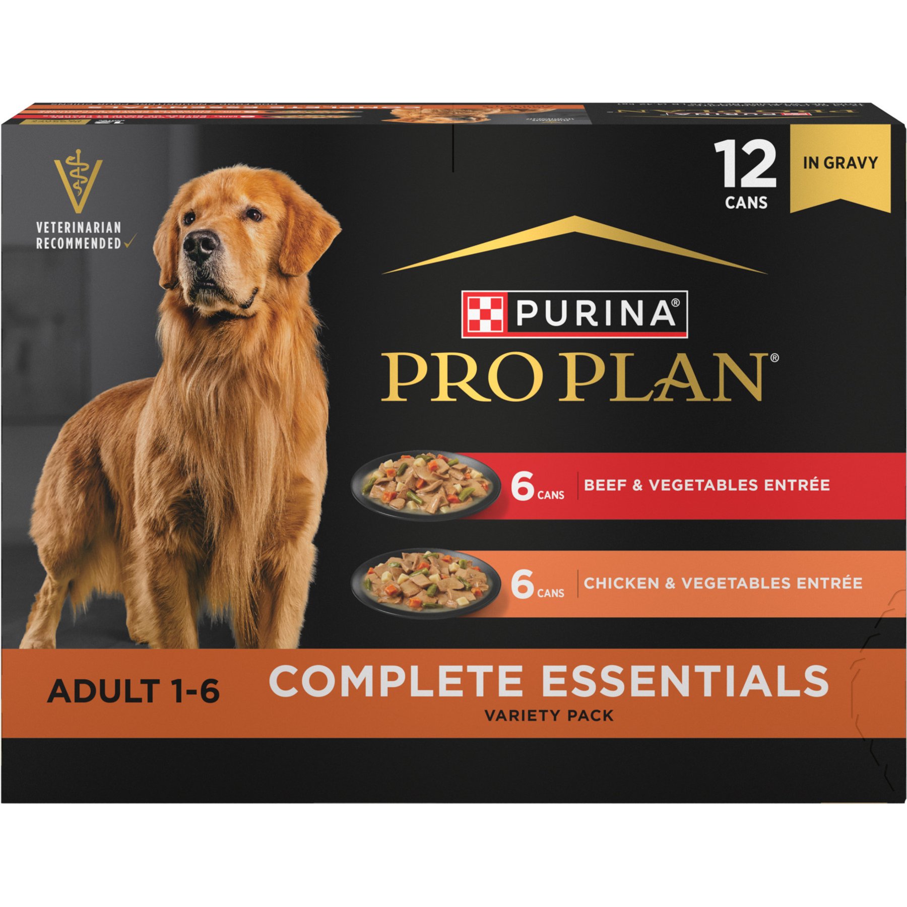Purina Pro Plan Complete Essentials Variety Pack Beef & Vegetable & Chicken & Vegetable Entrée Slices in Gravy Wet Dog Food, 13-oz can, case of 12