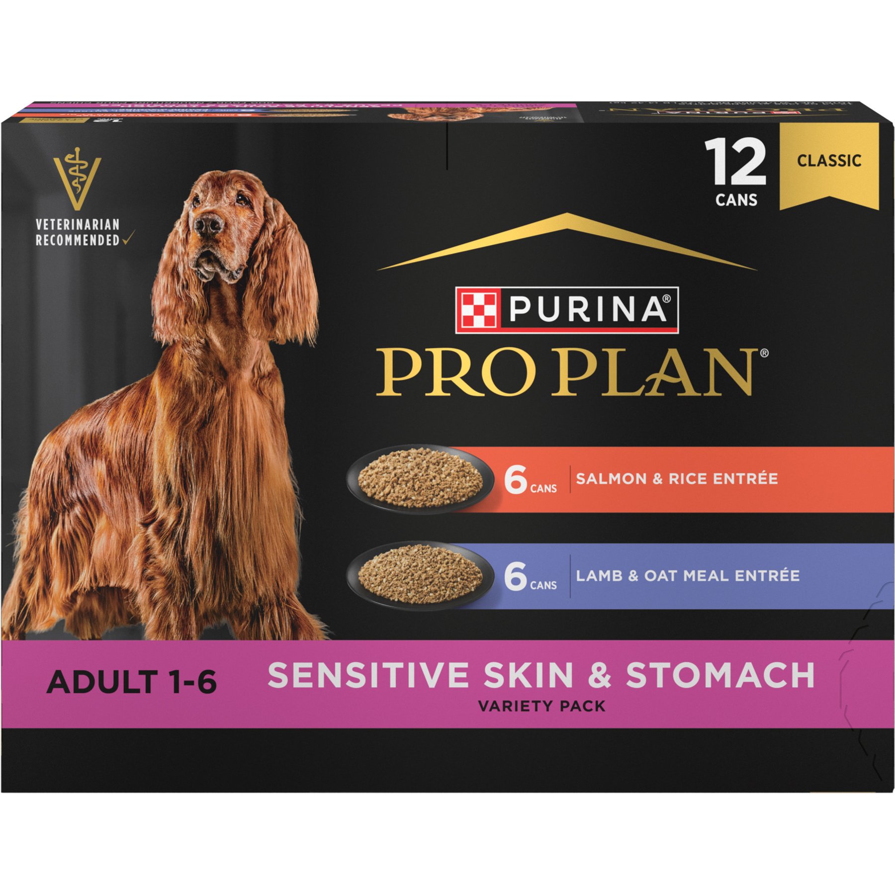 Purina Pro Plan Adult Sensitive Skin & Stomach Salmon & Lamb Wet Dog Food, 13-oz can, case of 12
