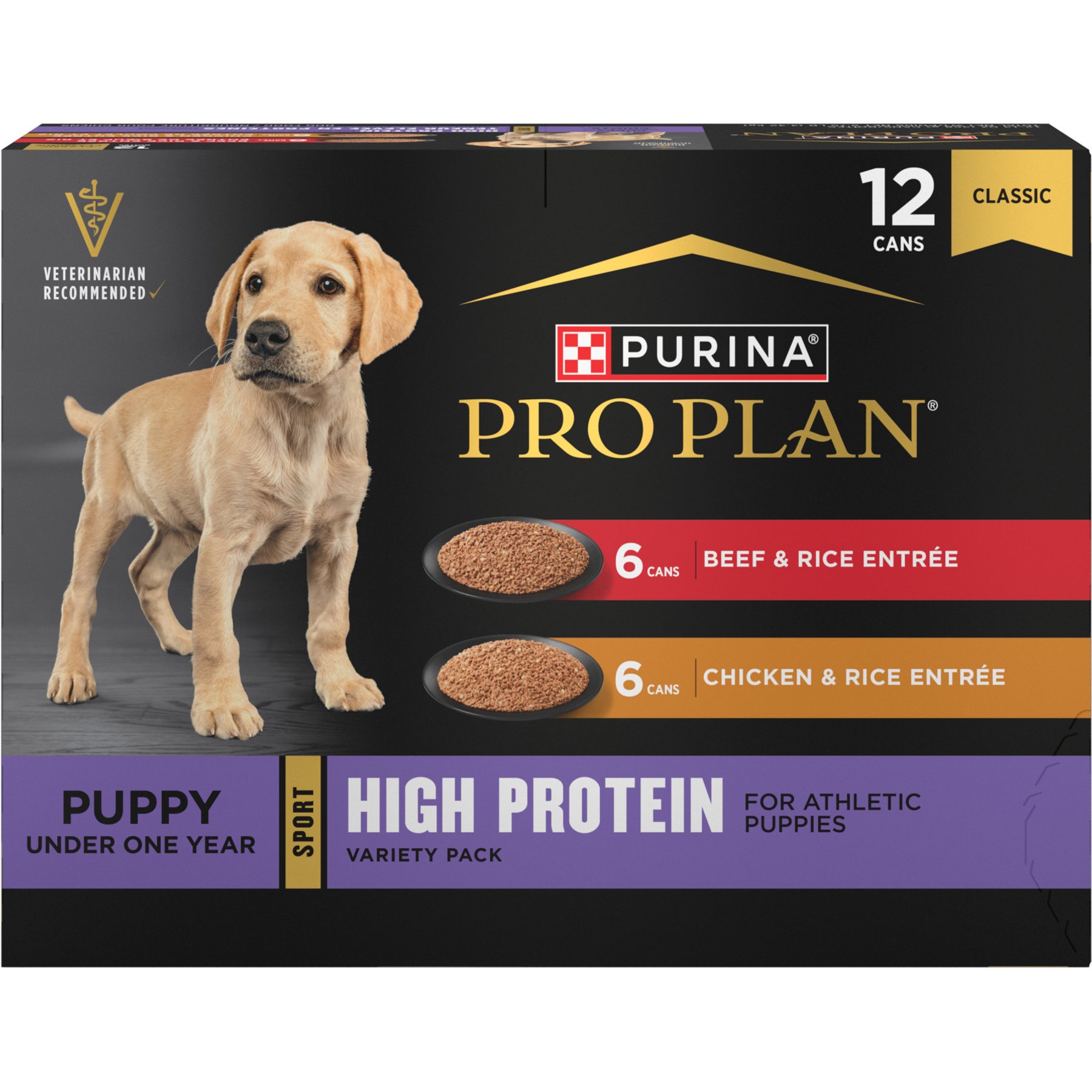 Purina Pro Plan Sport Development Puppy High Protein Beef & Rice Entrée & Chicken & Rice Entrée Variety Pack Wet Dog Food, 13-oz can, case of 12