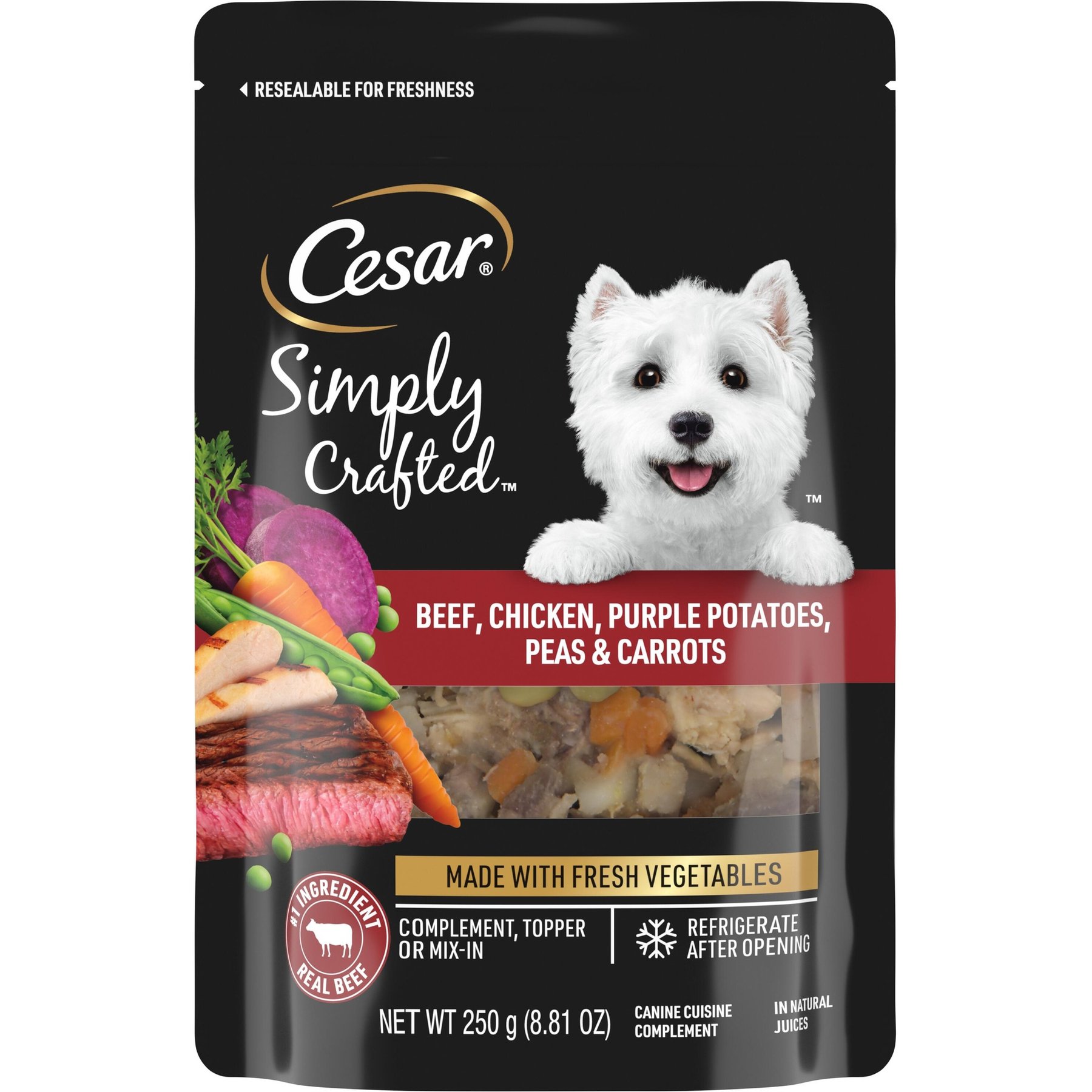 Cesar Simply Crafted Beef, Chicken, Purple Potatoes, Peas & Carrots Wet Dog Food Topper