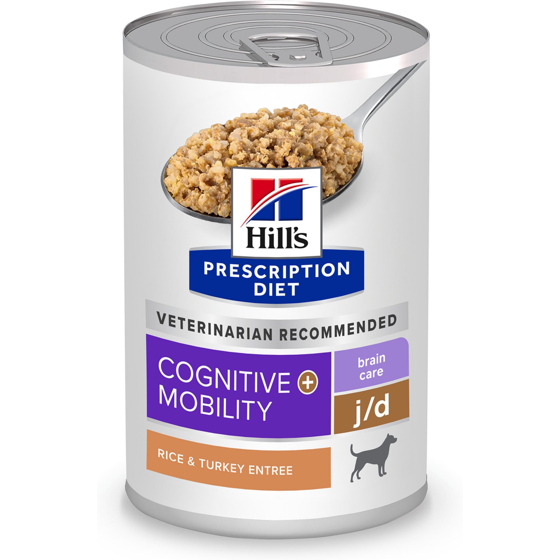 Hill's Prescription Diet Brain Care + j/d Joint Care Rice & Turkey Wet Dog Food, 13-oz can, case of 12