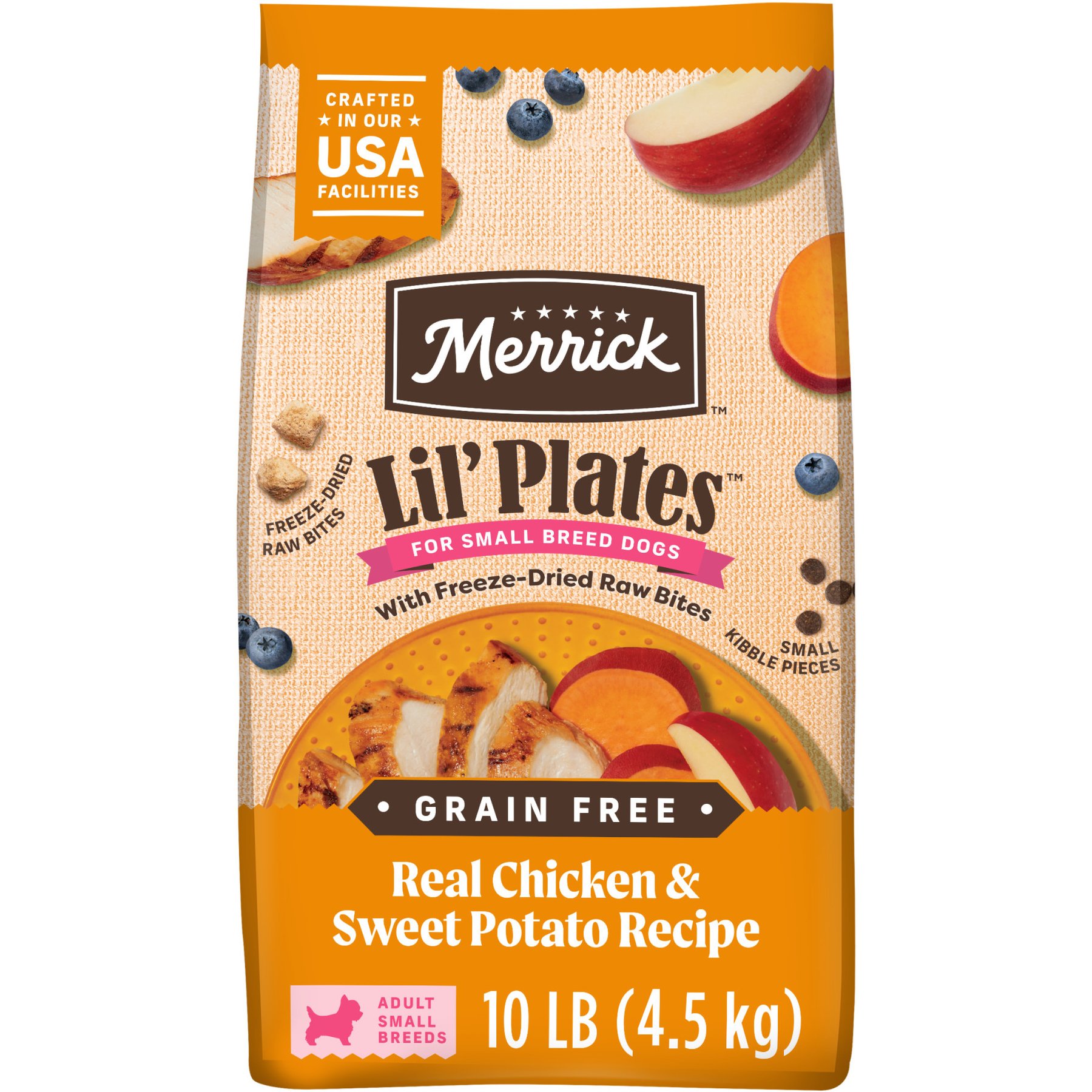 Merrick Lil' Plates Grain-Free Small Breed Dry Dog Food Real Chicken, Sweet Potatoes + Peas with Raw Bites Recipe