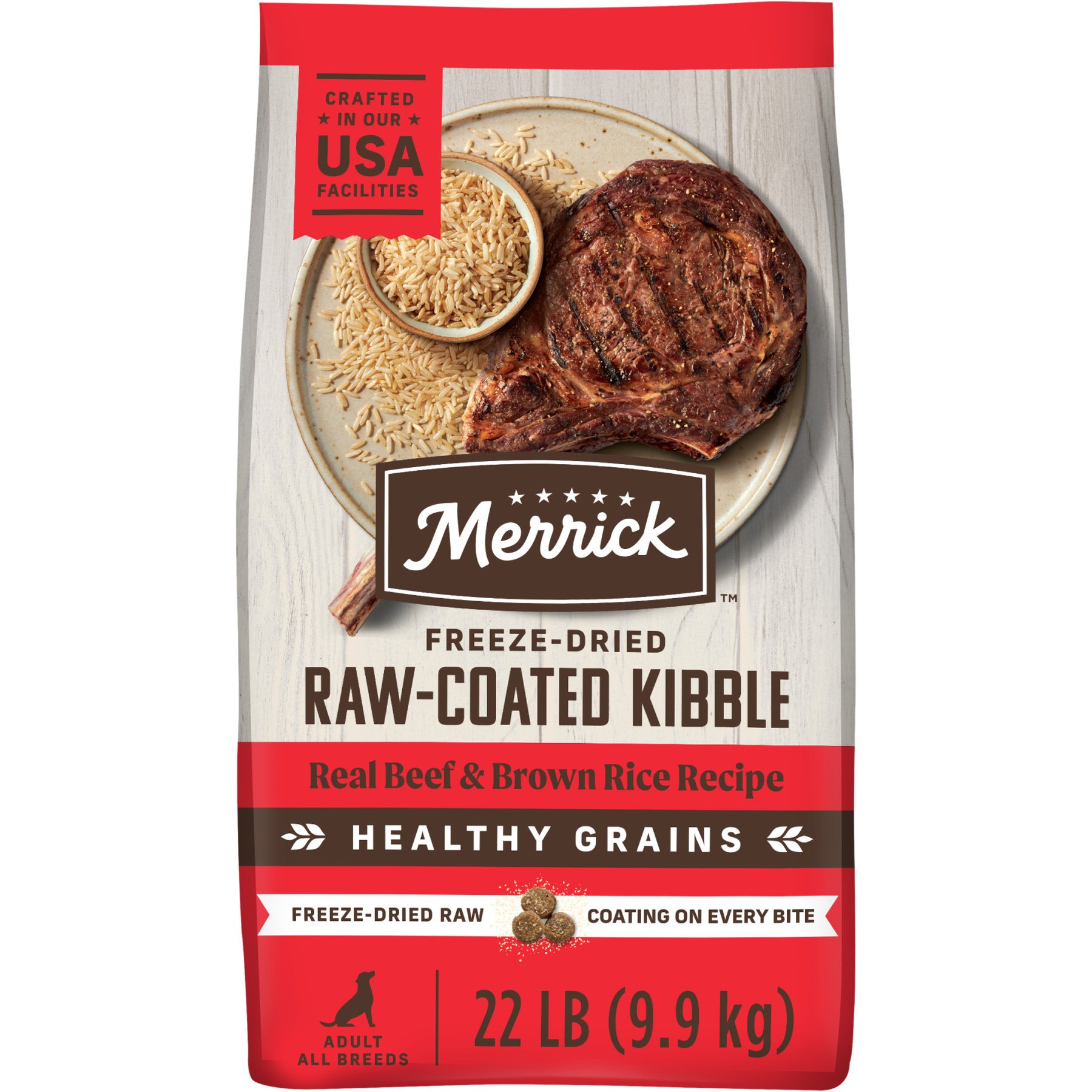 Merrick Healthy Grains Raw-Coated Kibble Real Beef + Brown Rice Recipe Freeze-Dried Dry Dog Food
