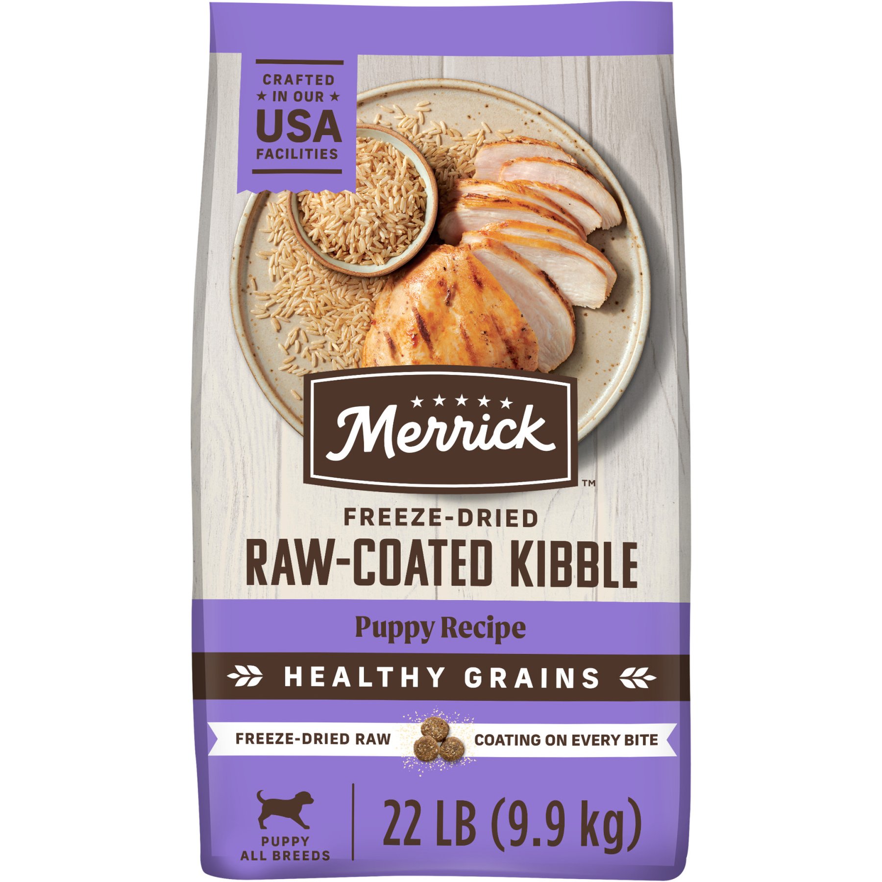 Merrick Healthy Grains Raw-Coated Kibble Puppy Recipe Freeze-Dried Dry Dog Food