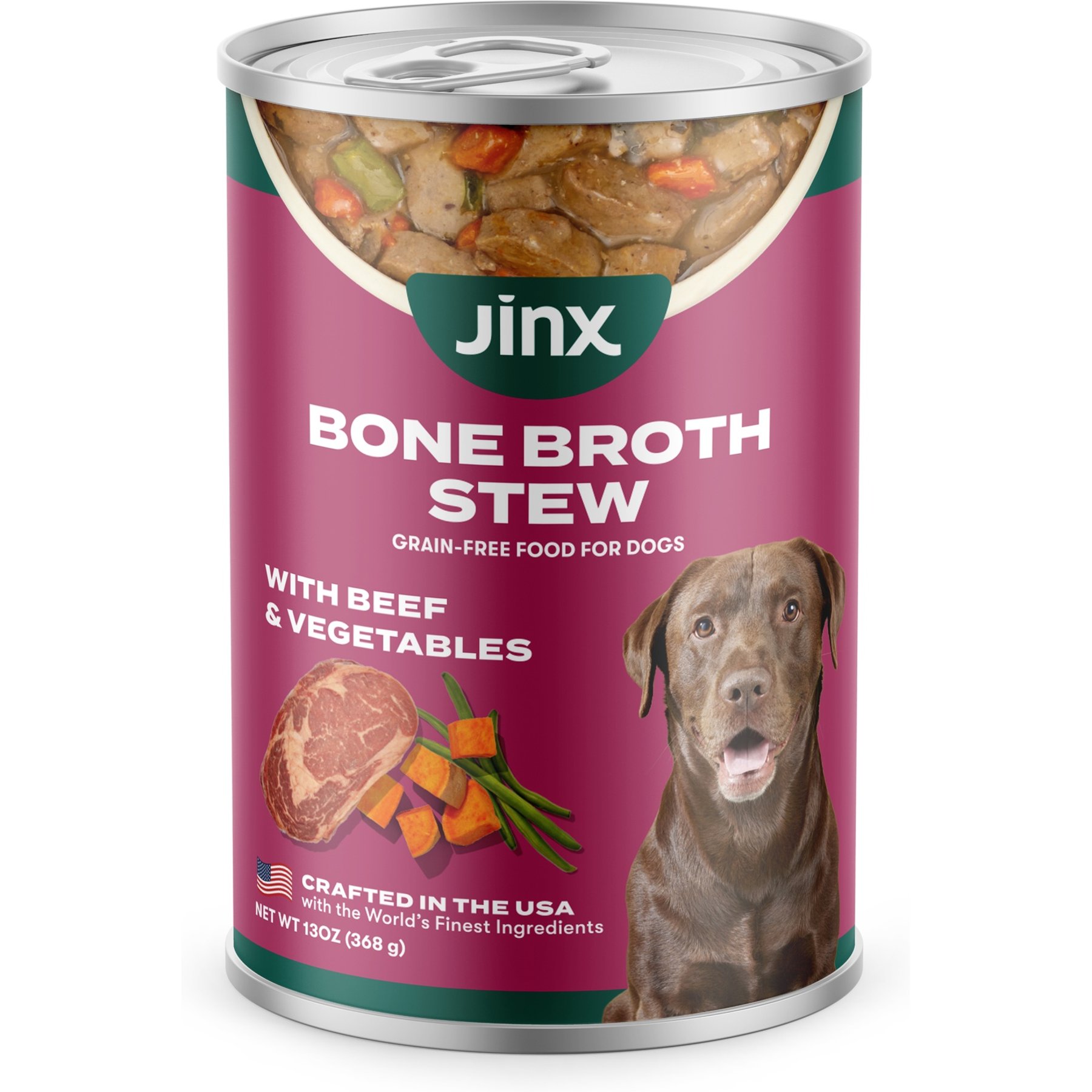 Jinx Bone Broth Stew with Beef & Vegetables Grain-Free Wet Dog Food, 13-oz can, case of 12