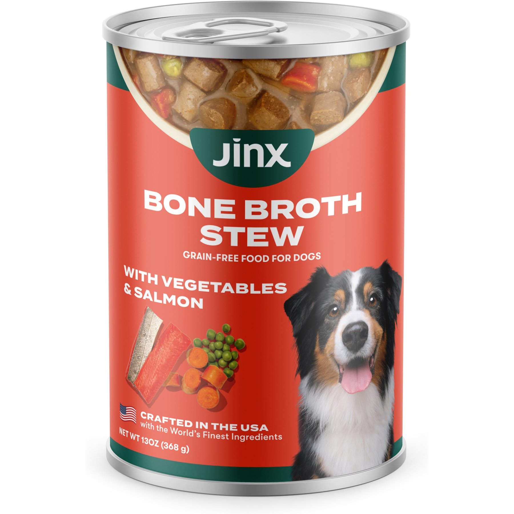 Jinx Bone Broth Stew with Salmon & Vegetables Grain-Free Wet Dog Food, 13-oz can, case of 12