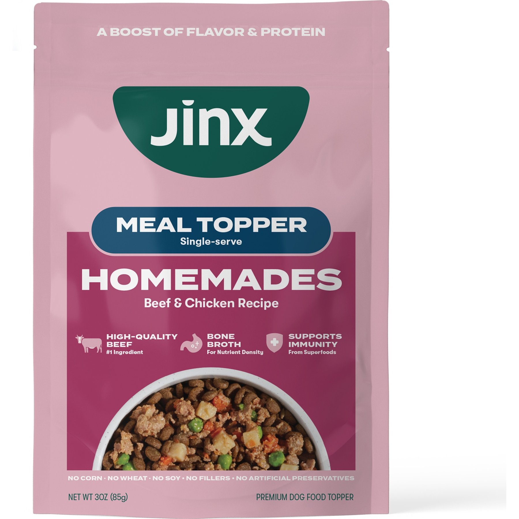 Jinx Homemades Grain-Free Beef & Chicken Pate Wet Dog Food Meal Topper, 3-oz pouch, case of 8