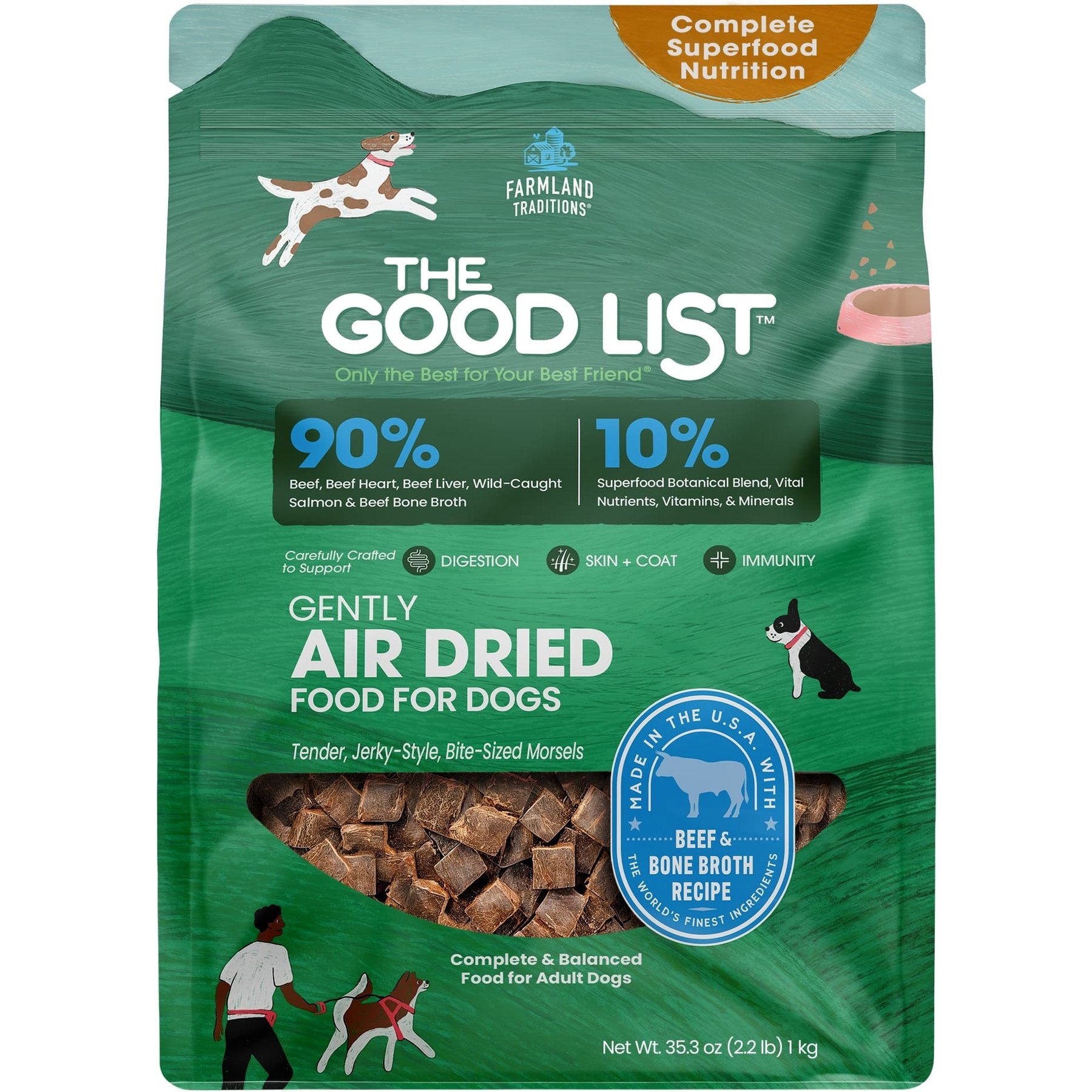 Farmland Traditions The Good List Beef & Bone Broth Recipe Adult Gently Air-Dried Dog Food
