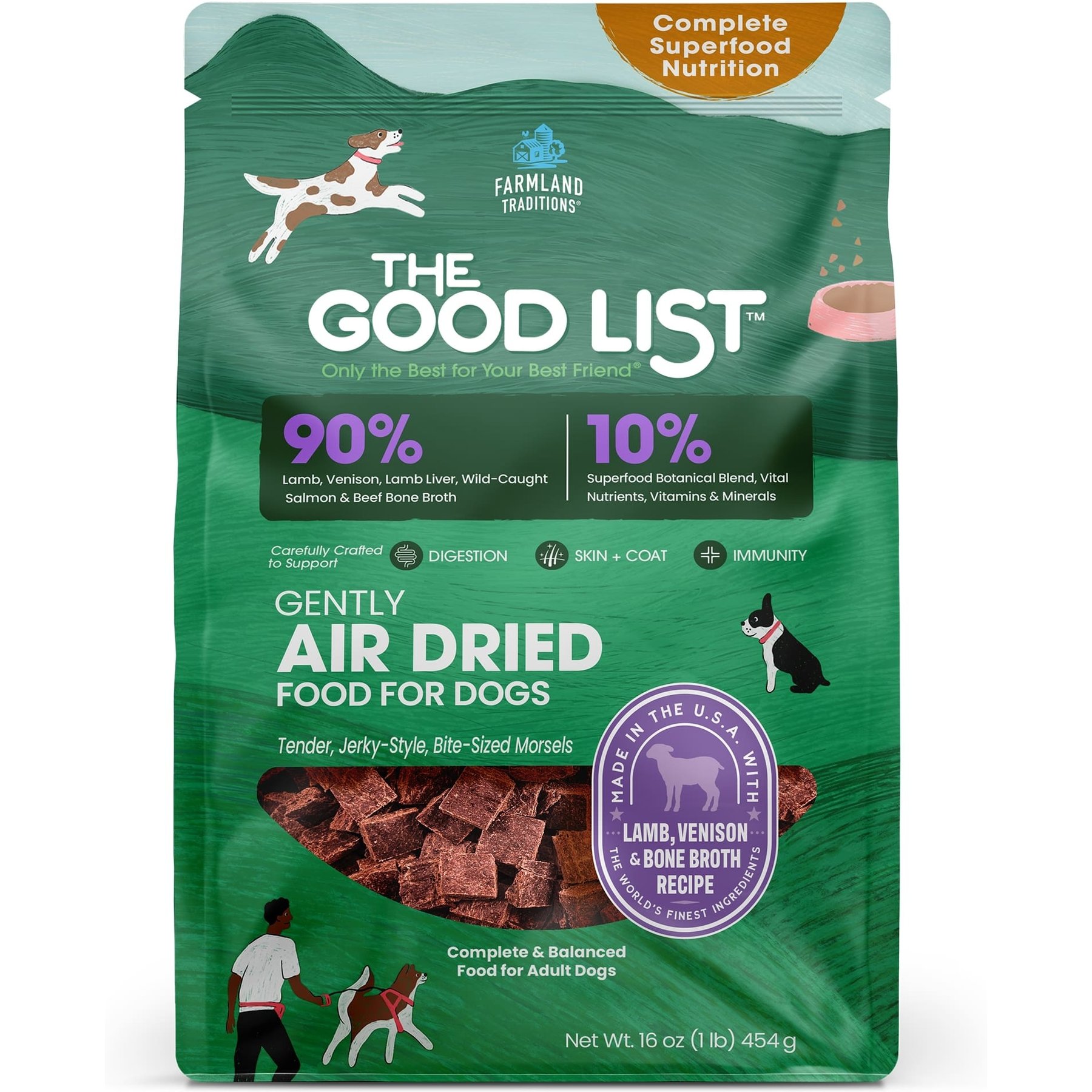 Farmland Traditions The Good List Lamb, Venison & Bone Broth Recipe Adult Gently Air-Dried Dog Food