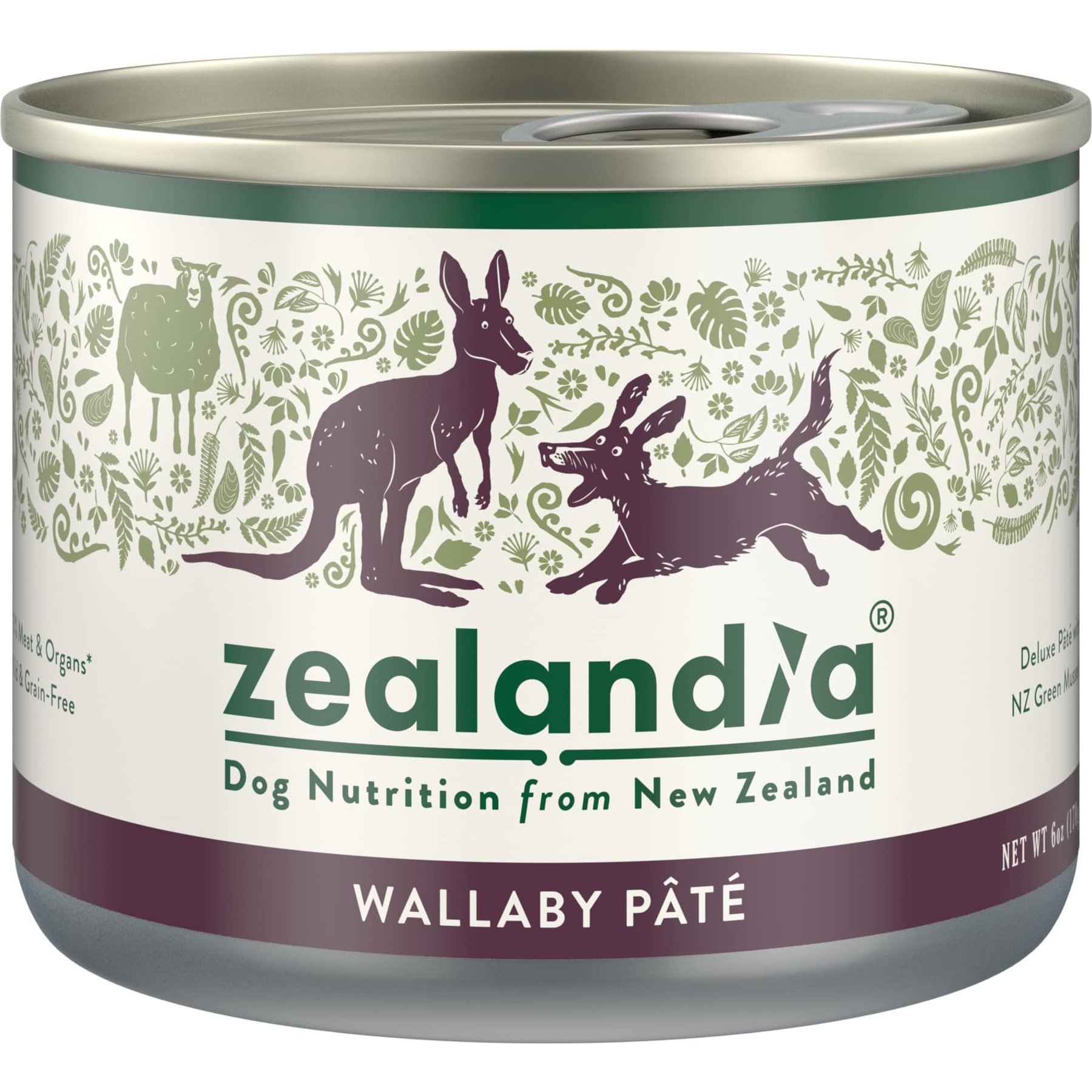 Zealandia Adult Grain-Free Wallaby Pate Canned Dog Food, 6-oz can, case of 24