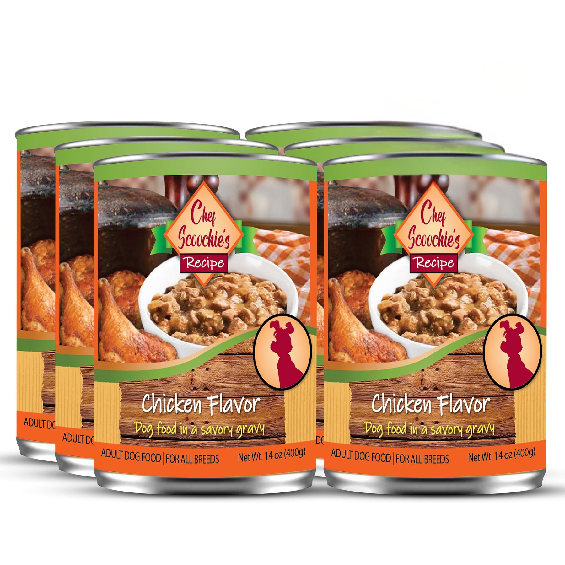 Scoochie Pet Chef Scoochies Recipe Real Chicken in Savory Gravy Wet Dog Food, 14-oz can, case of 6