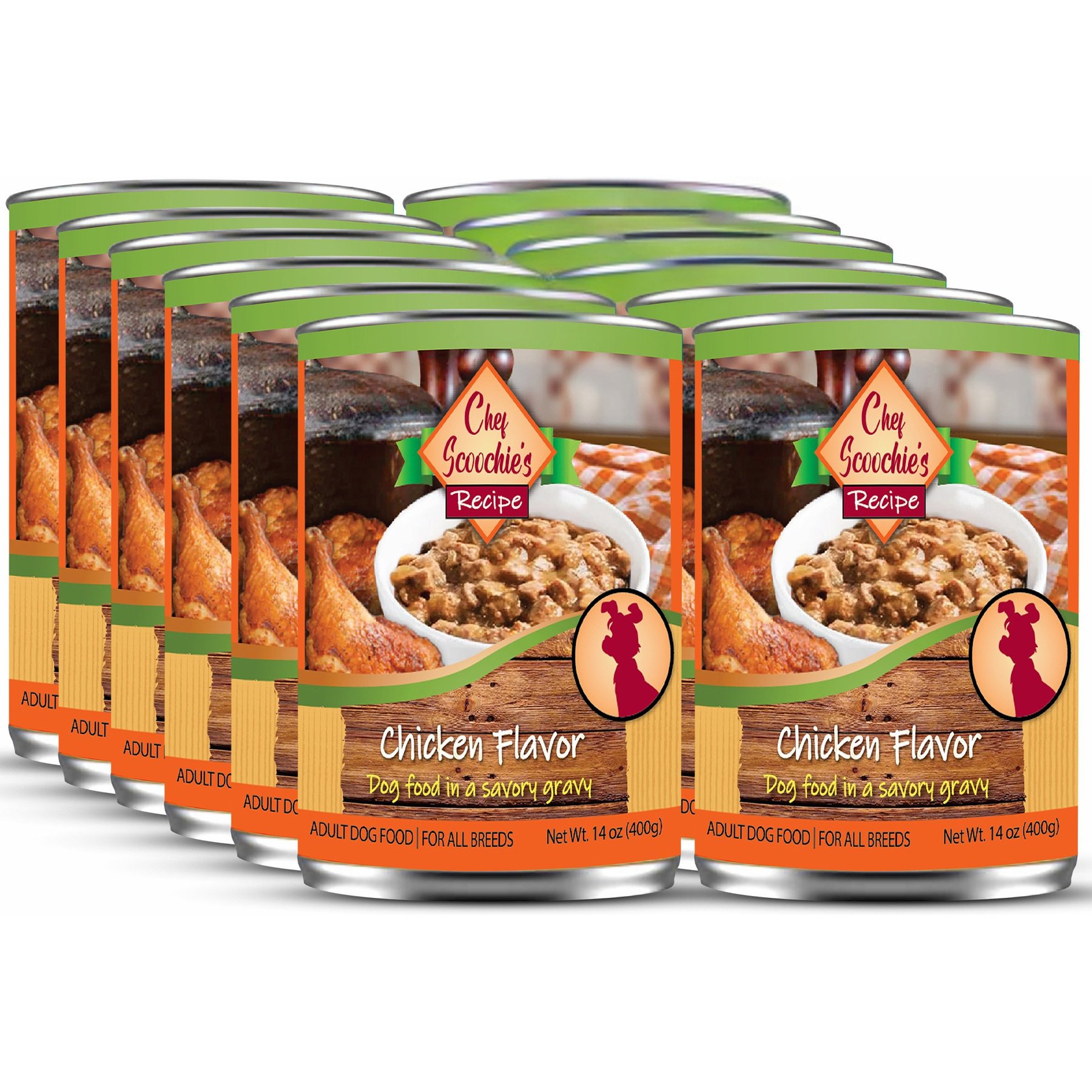 Scoochie Pet Chef Scoochies Recipe with Real Chicken in Savory Gravy Wet Dog Food, 14-oz can, case of 12