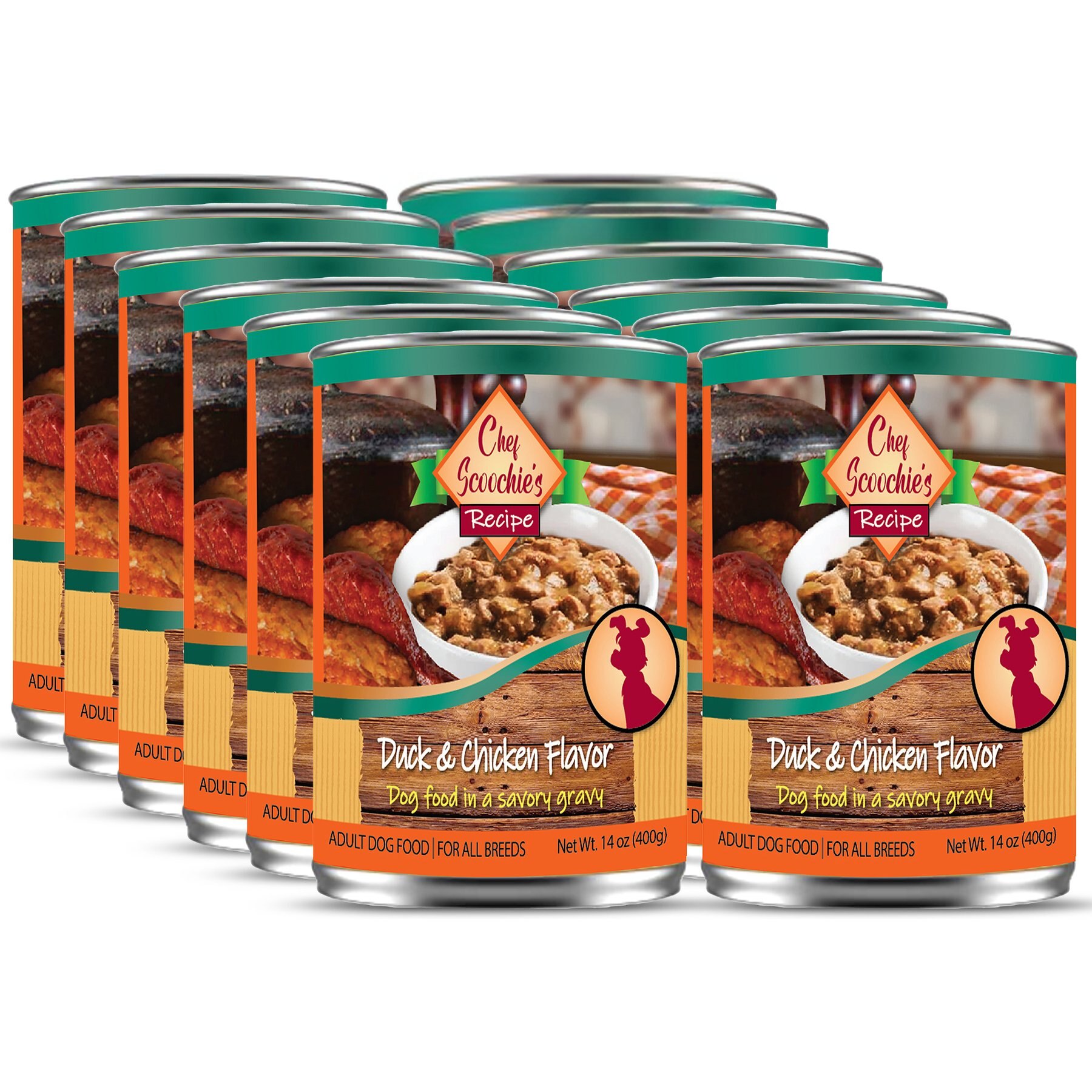 Scoochie Pet Chef Scoochies Recipe with Real Duck & Chicken in Savory Gravy Wet Dog Food, 14-oz can, case of 12