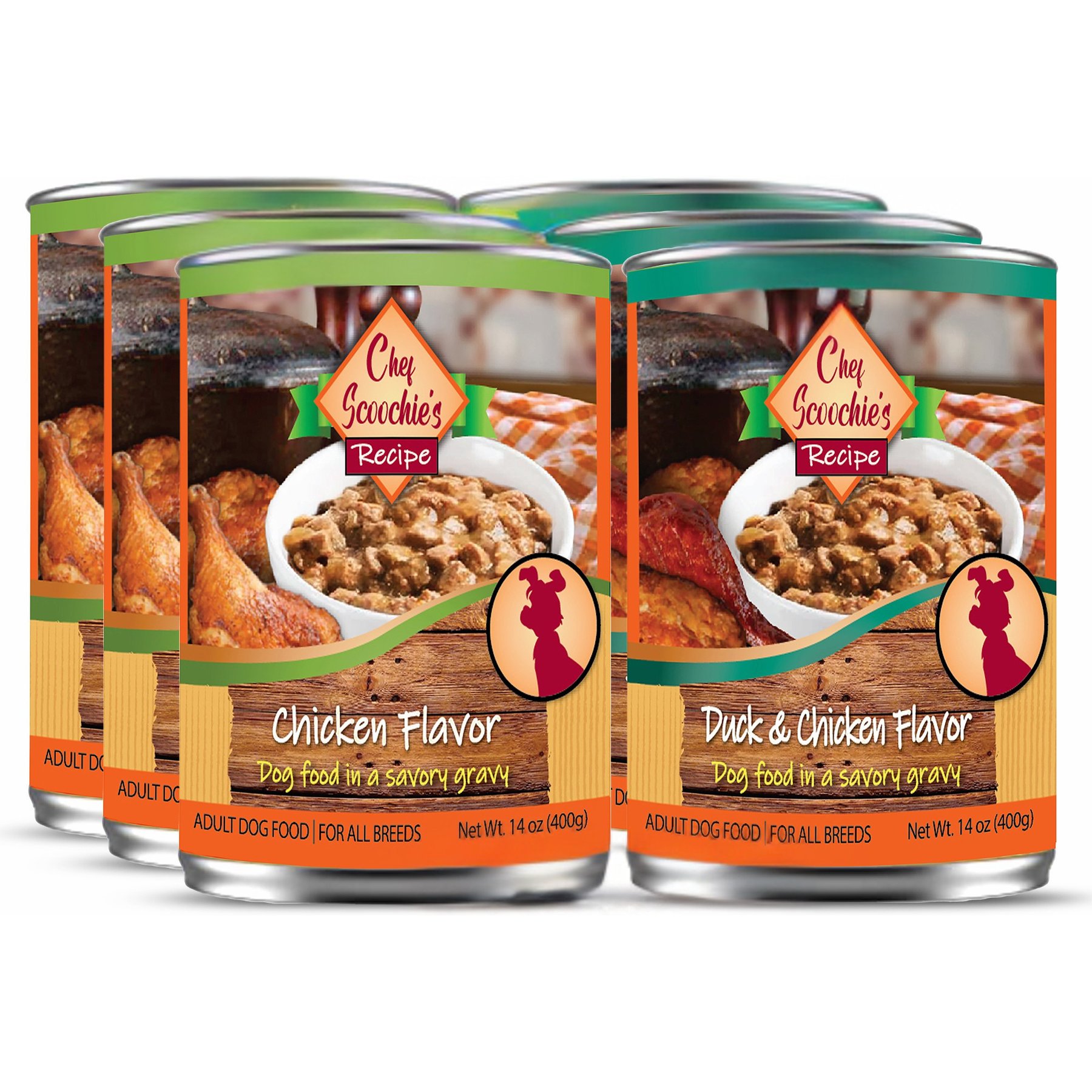 Scoochie Pet Chef Scoochies Recipe Variety Pack Real Chicken & Duck in Savory Gravy Wet Dog Food, 14-oz can, case of 6