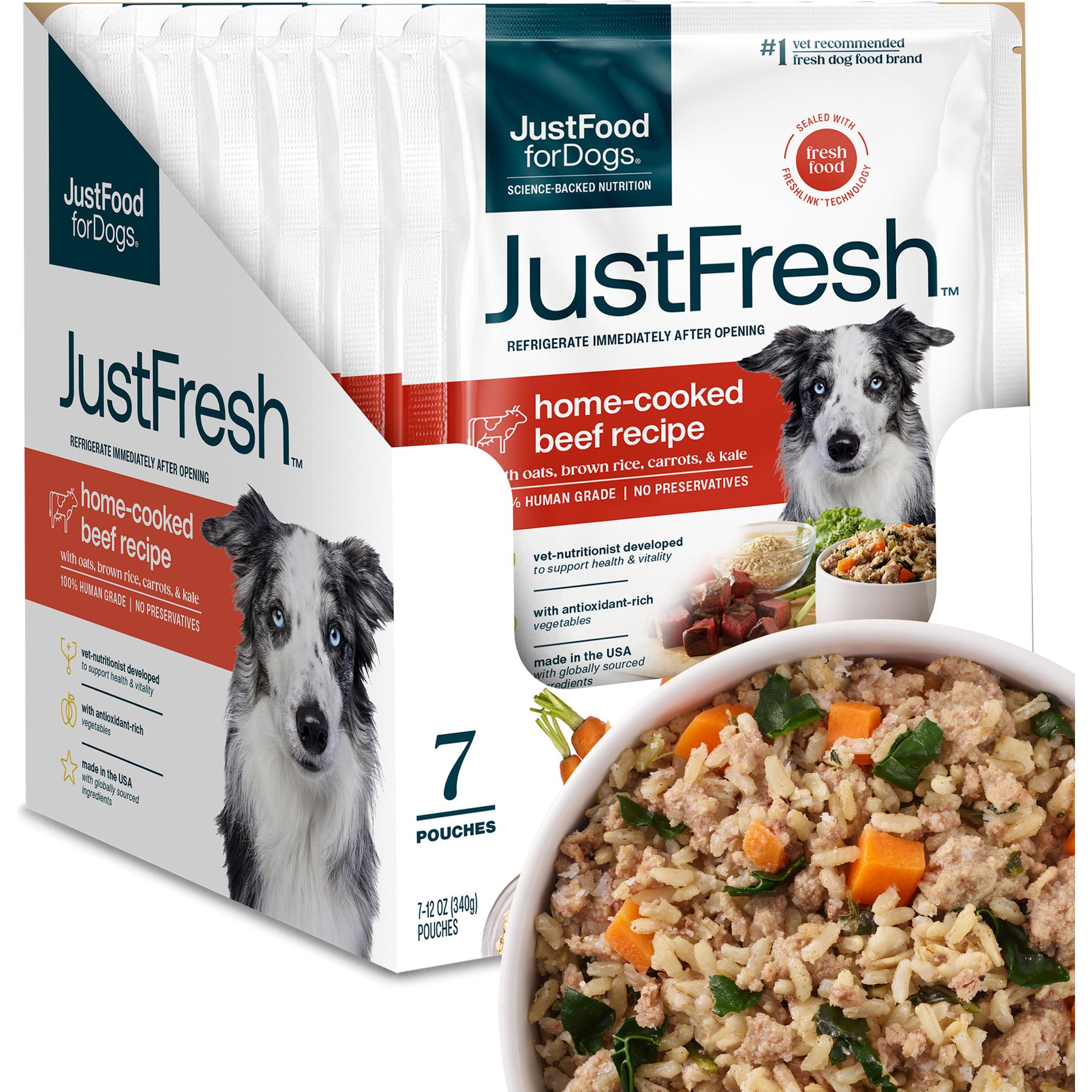JustFoodForDogs JustFresh Human Grade Home-Cooked Beef Recipe Fresh Dog Food