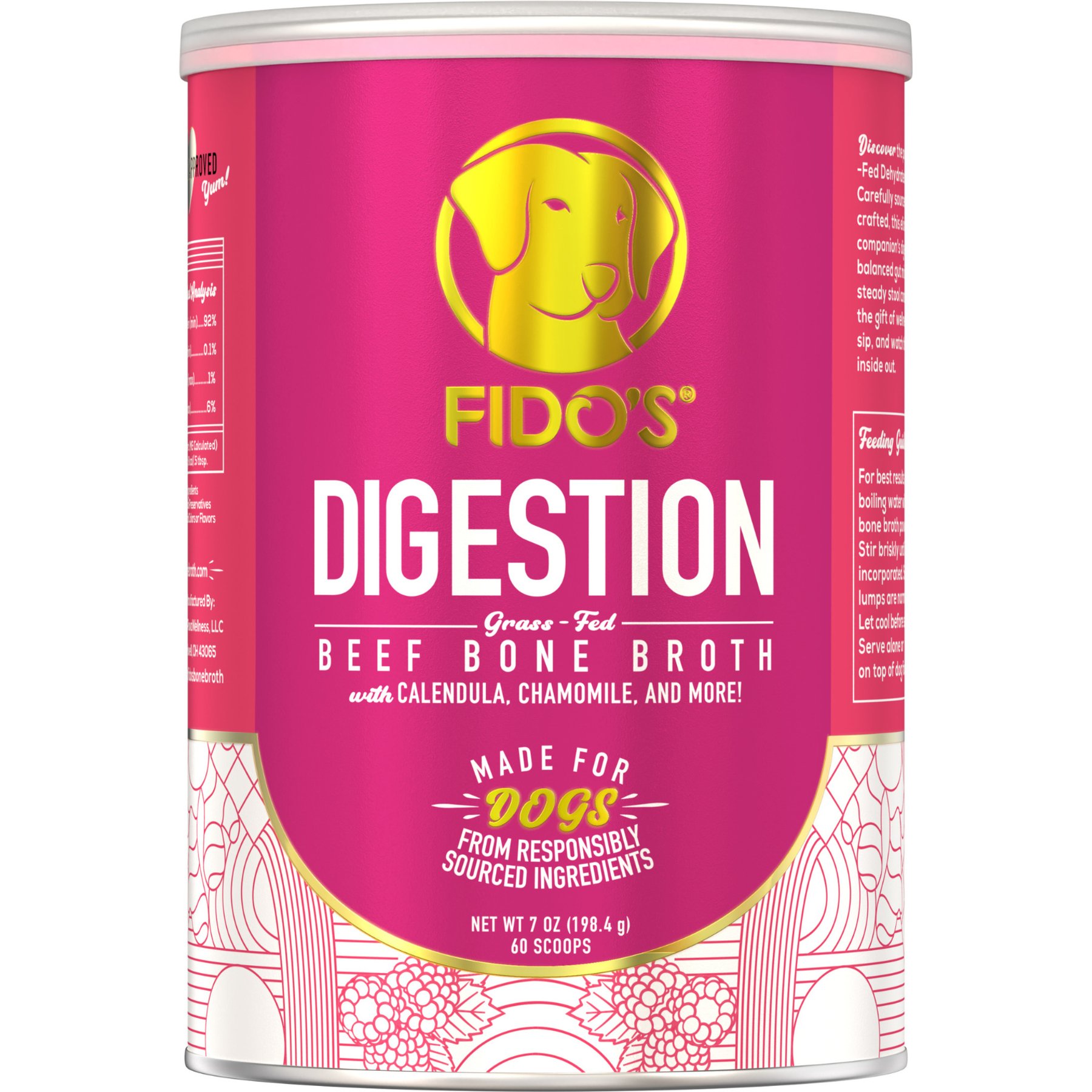 Fido's Bone Broth Digestion Grass-Fed Beef Bone Broth Powdered Dog Food Topper