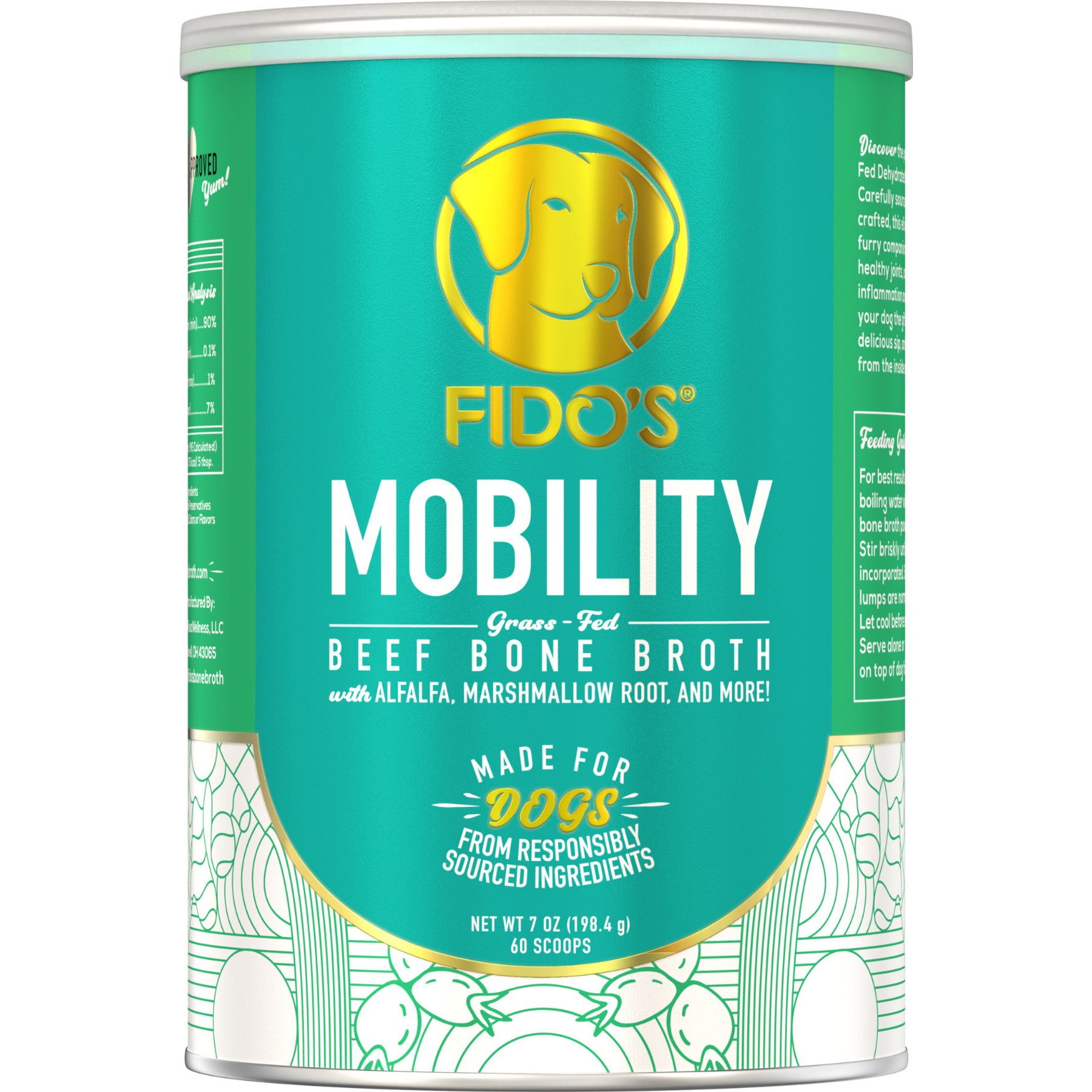 Fido's Bone Broth Mobility Grass-Fed Beef Bone Broth Powdered Dog Food Topper