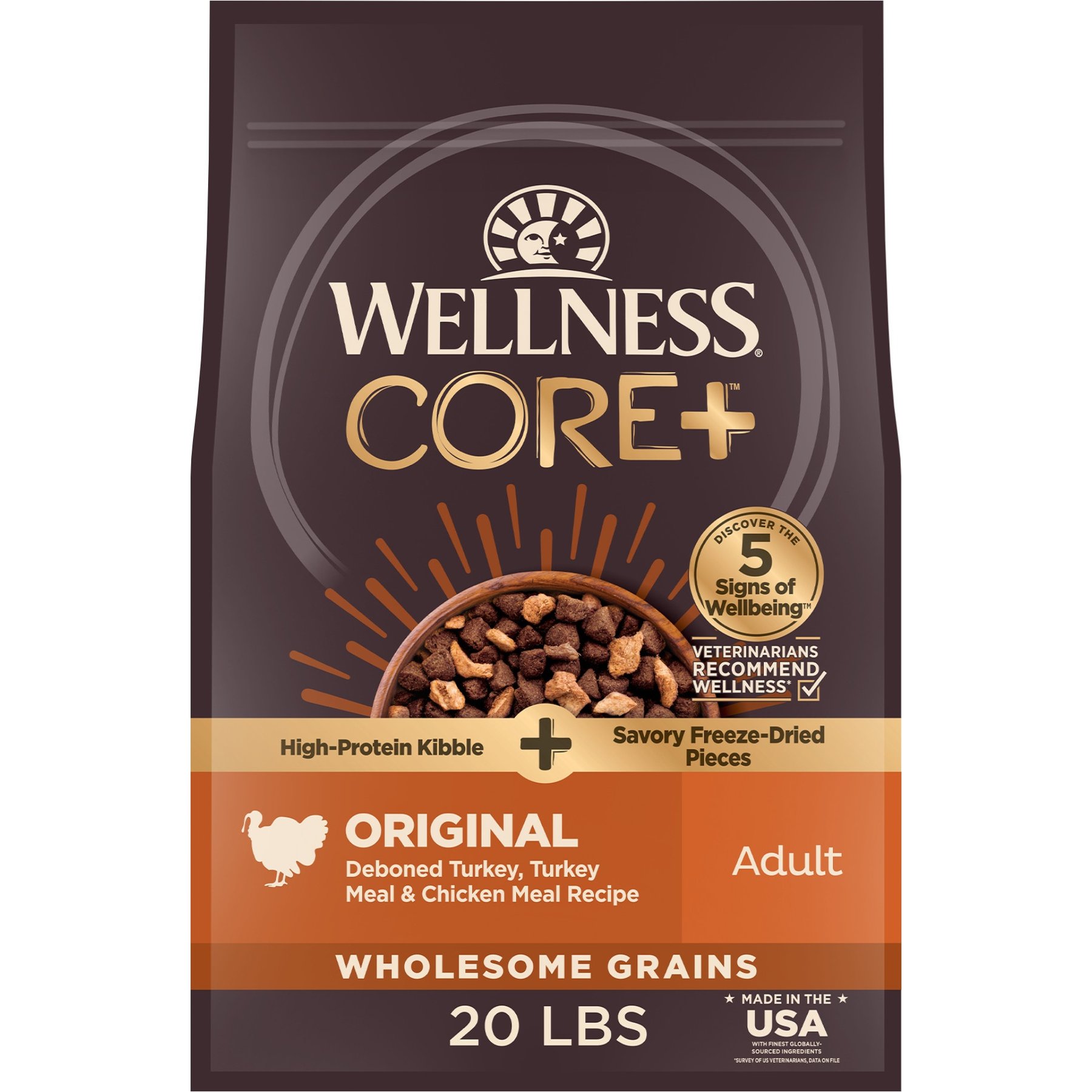 Wellness Wellness CORE+ Wholesome Grains Original Recipe High Protein Dry Dog Food dog food package