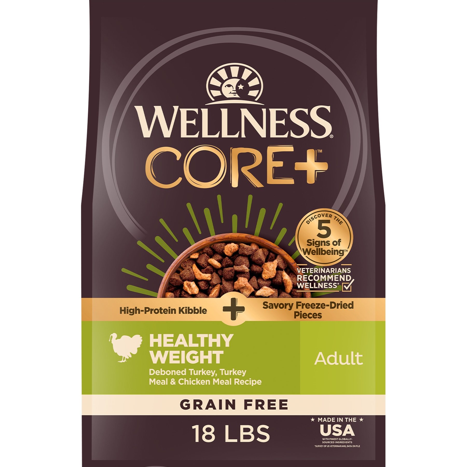 Wellness Wellness CORE+ Grain-Free Healthy Weight Recipe with Freeze-Dried Turkey Dry Dog Food dog food package