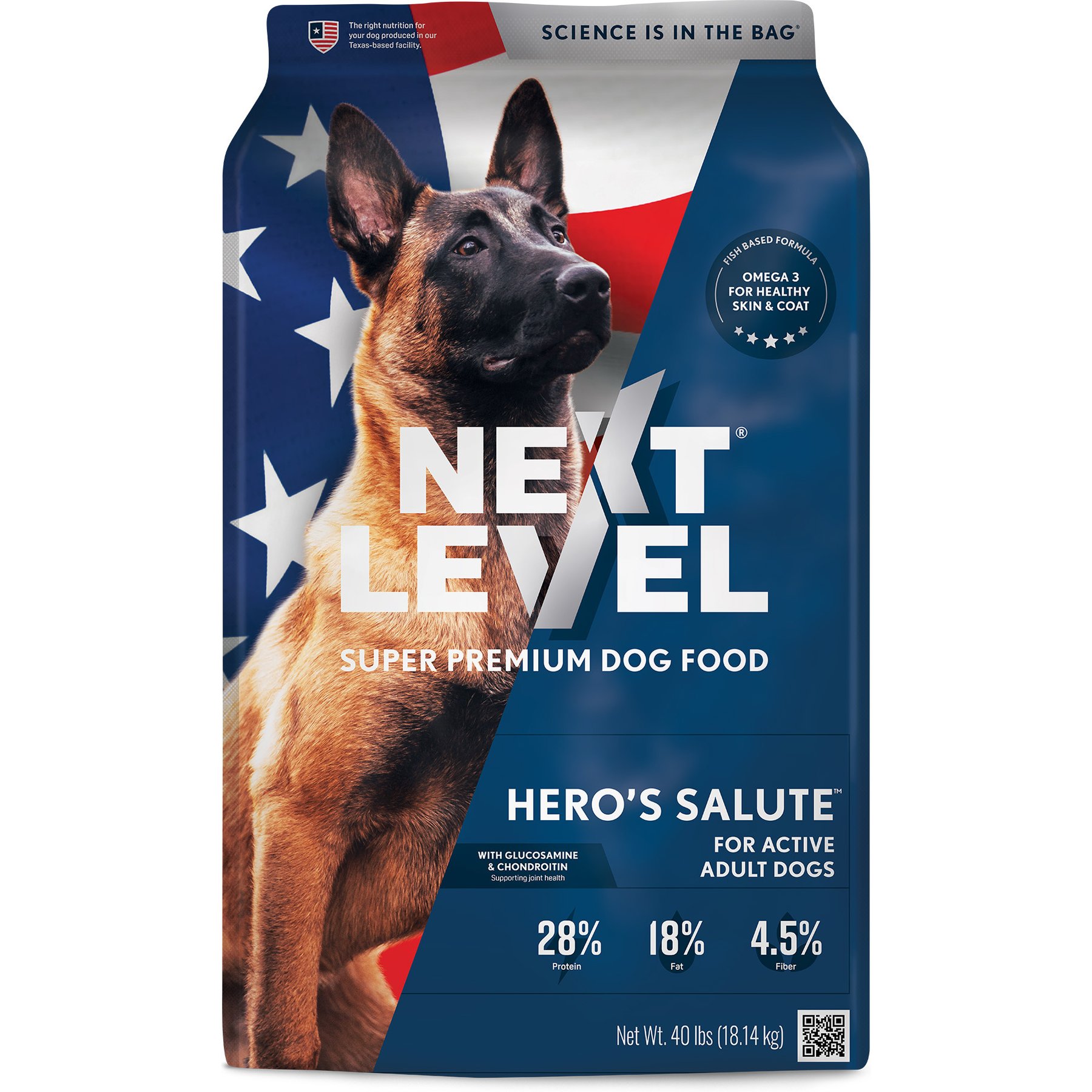 Next Level Super Premium Pet Food Hero's Salute Active Adult Gluten-Free Sea Food & Fish Dry Dog Food