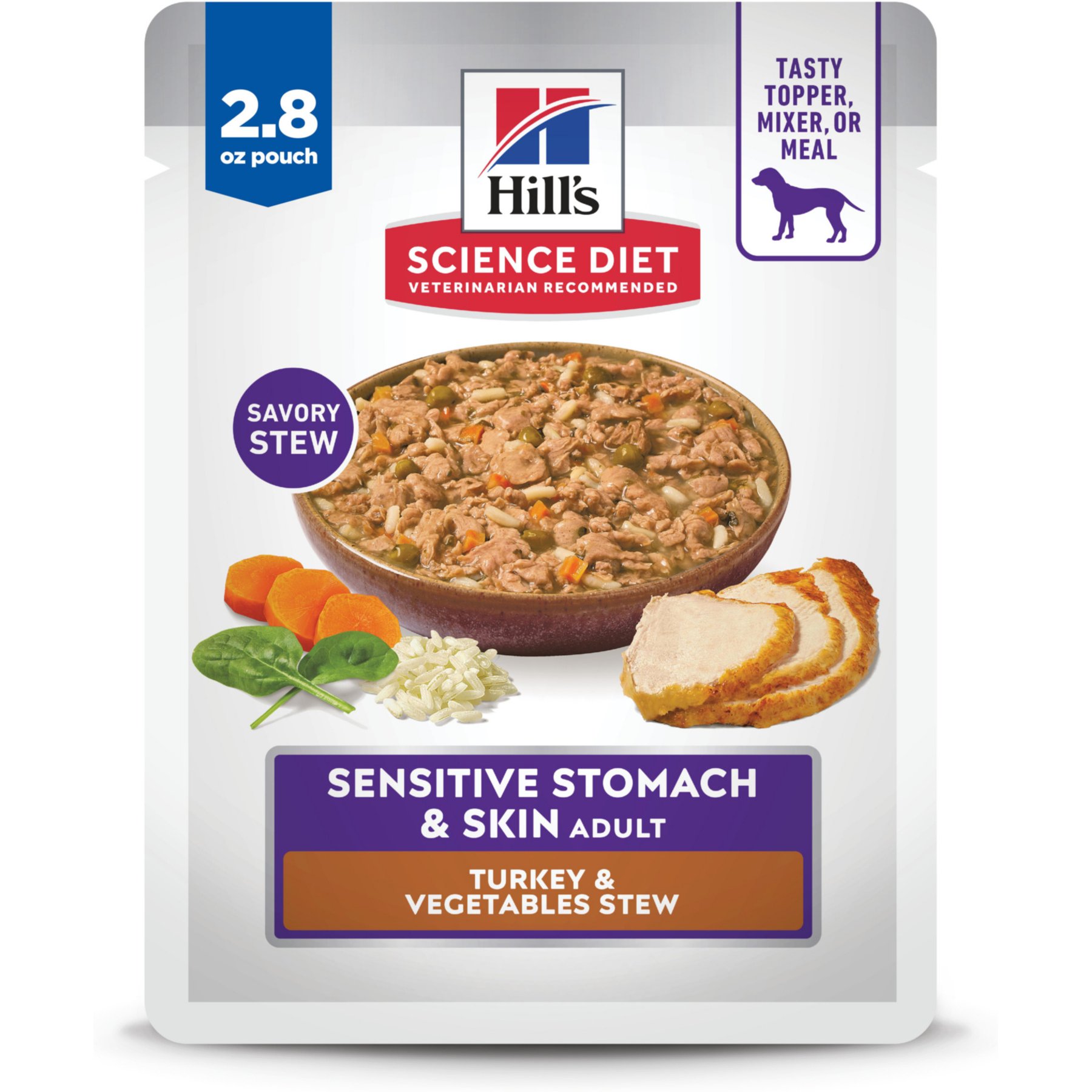 Hill's Science Diet Adult Sensitive Stomach & Sensitive Skin Turkey & Vegetables Stew Wet Dog Food, 2.8-oz pouch, case of 24