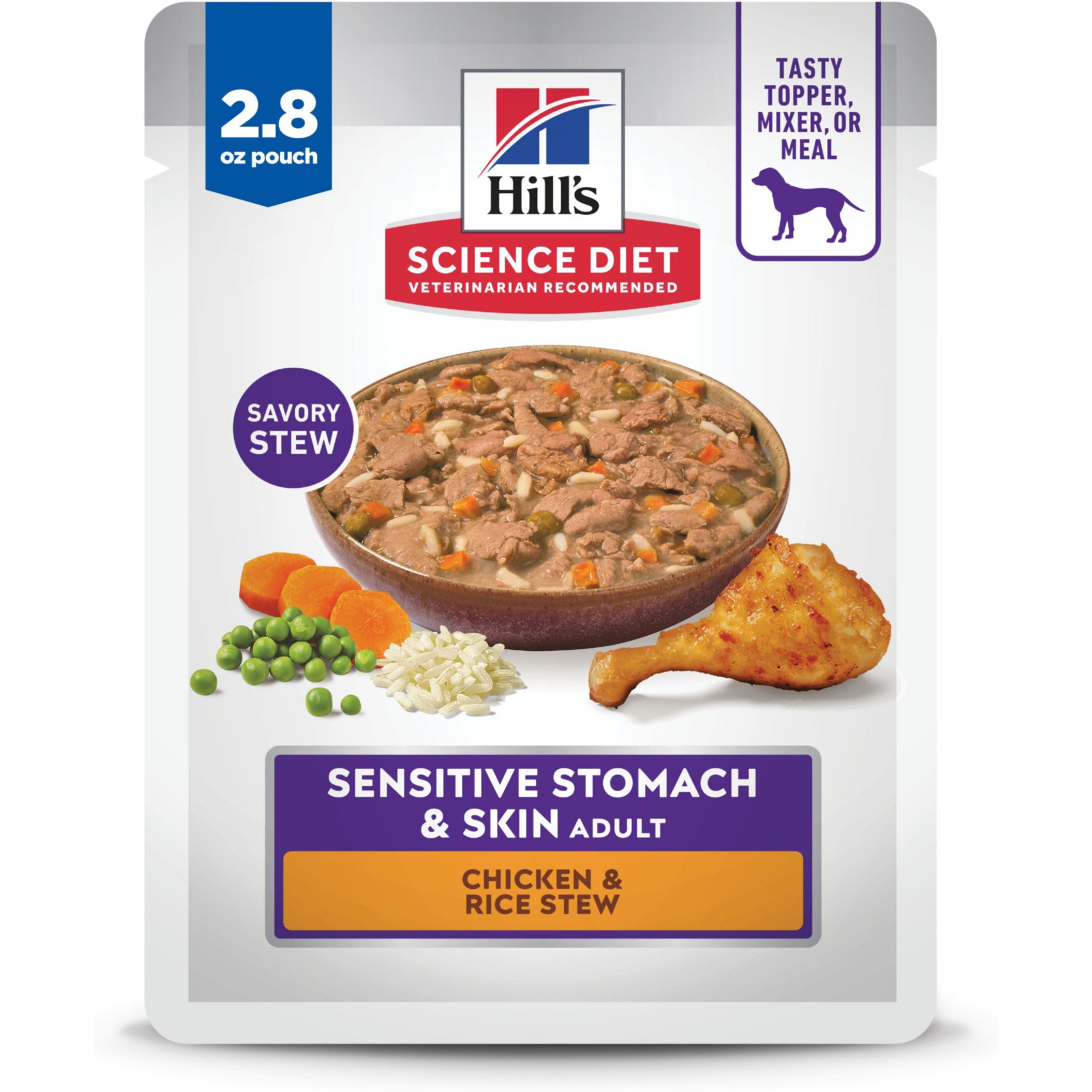 Hill's Science Diet Adult Sensitive Stomach & Sensitive Skin Chicken & Rice Stew Wet Dog Food, 2.8-oz pouch, case of 24