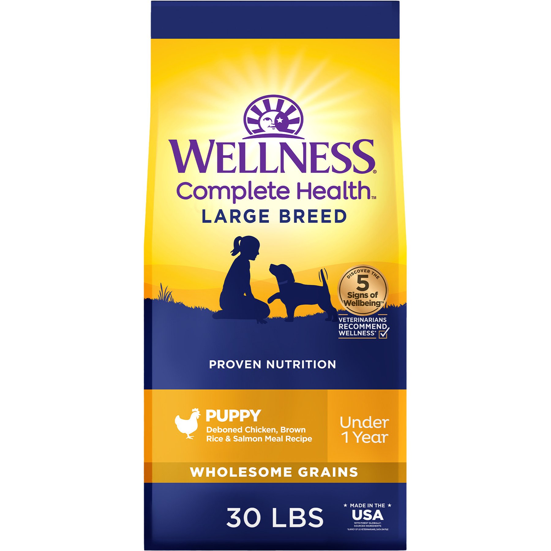 Wellness Large Breed Complete Health Puppy Deboned Chicken, Brown Rice & Salmon Meal Recipe Dry Dog Food