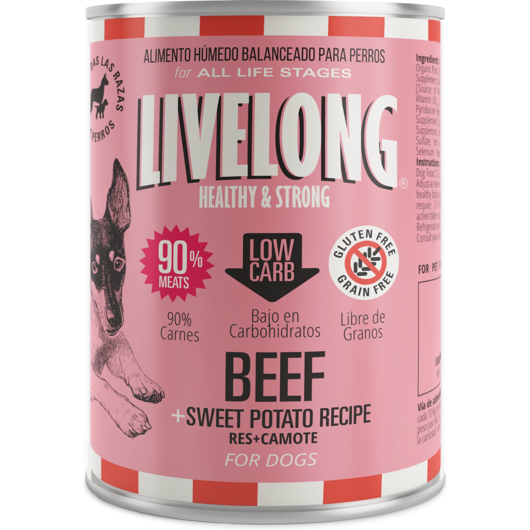 Livelong Healthy & Strong Adut High-Protein Beef & Sweet Potato Recipe Pate Wet Dog Food, 12.5-oz can, case of 12
