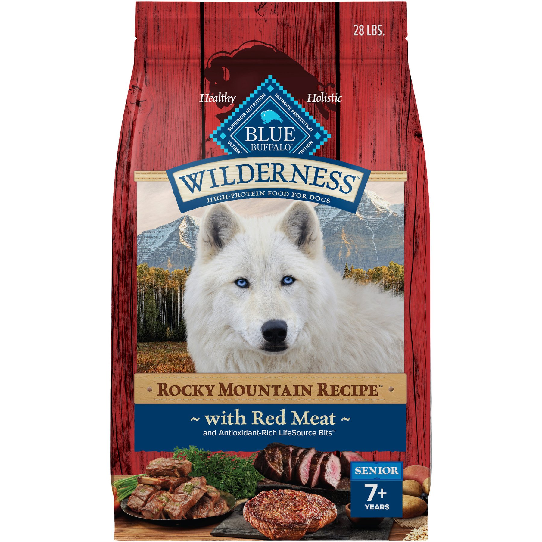 Blue Buffalo Wilderness Rocky Mountain Recipe Senior High Protein Natural Red Meat & Grain Dry Dog Food