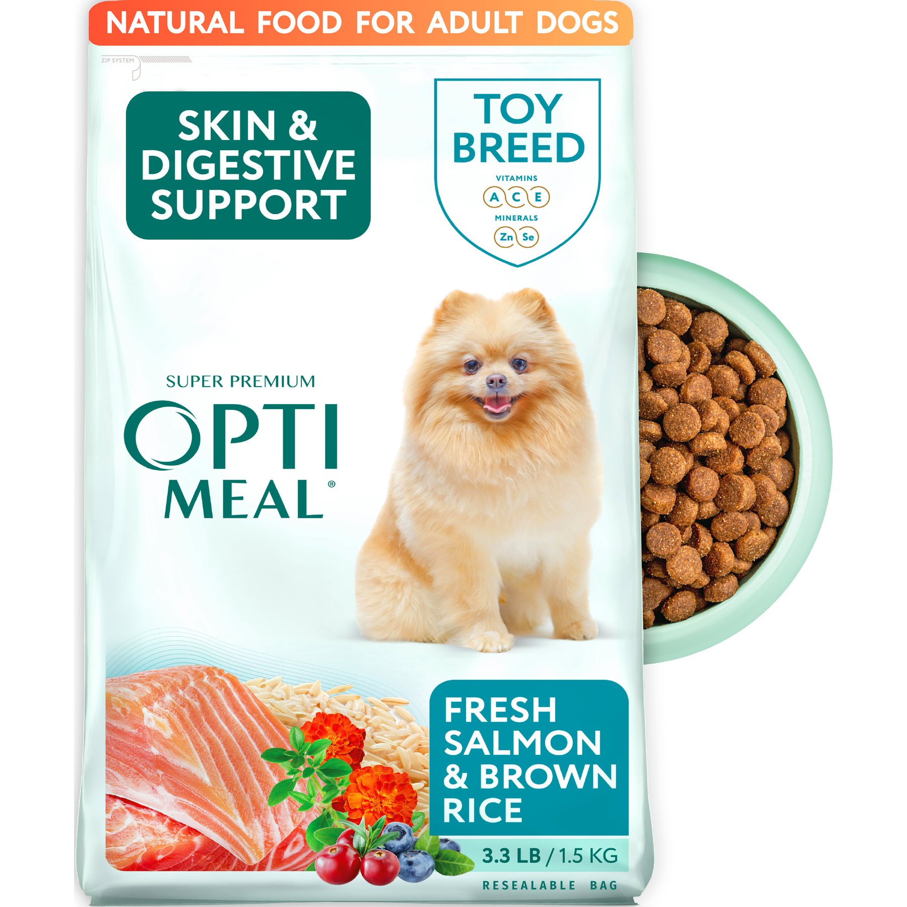 Optimeal Skin & Digestive Support Salmon & Brown Rice Recipe Toy Breed Dry Dog Food