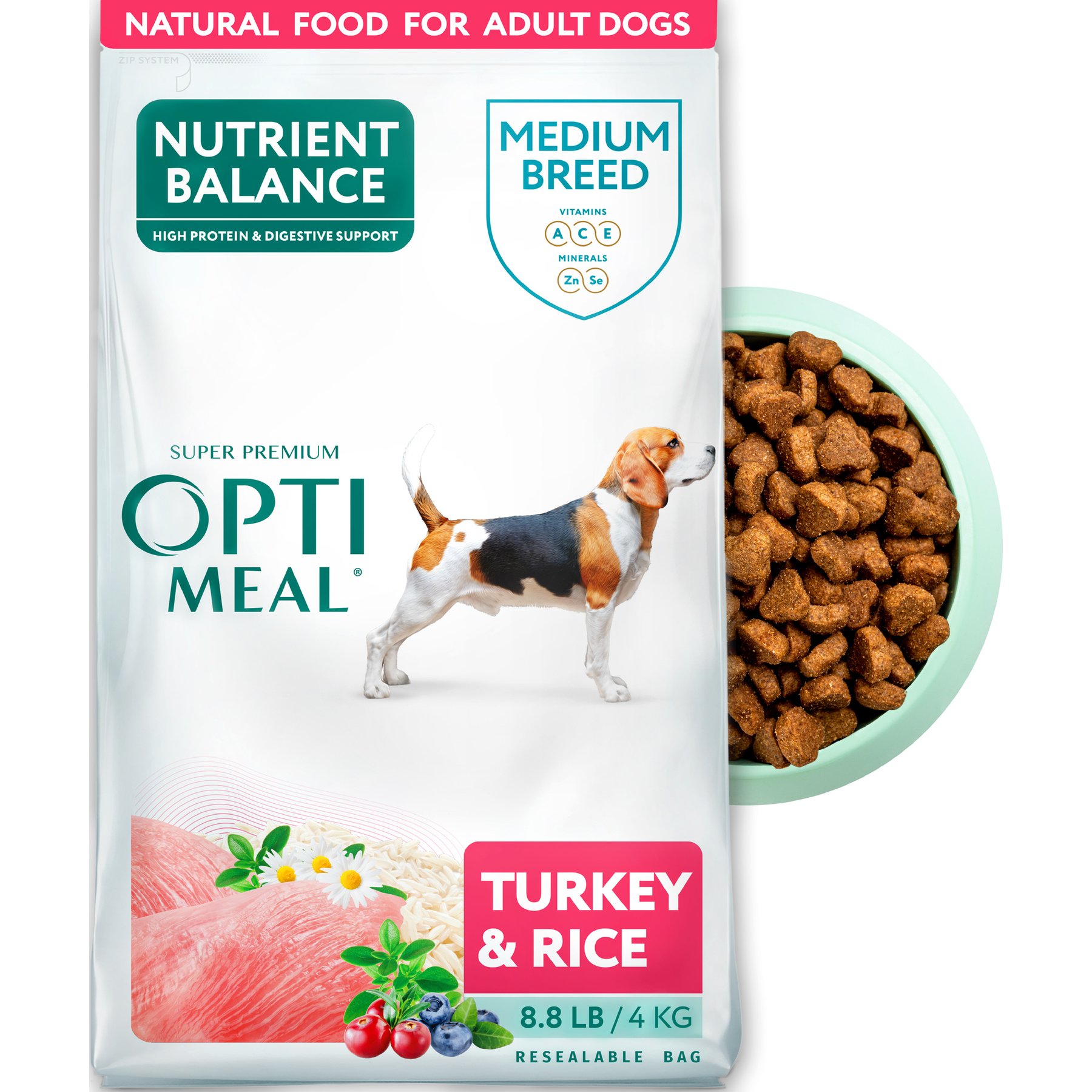 Optimeal Nutrient Balance Turkey & Rice Recipe Medium Breed Dry Dog Food