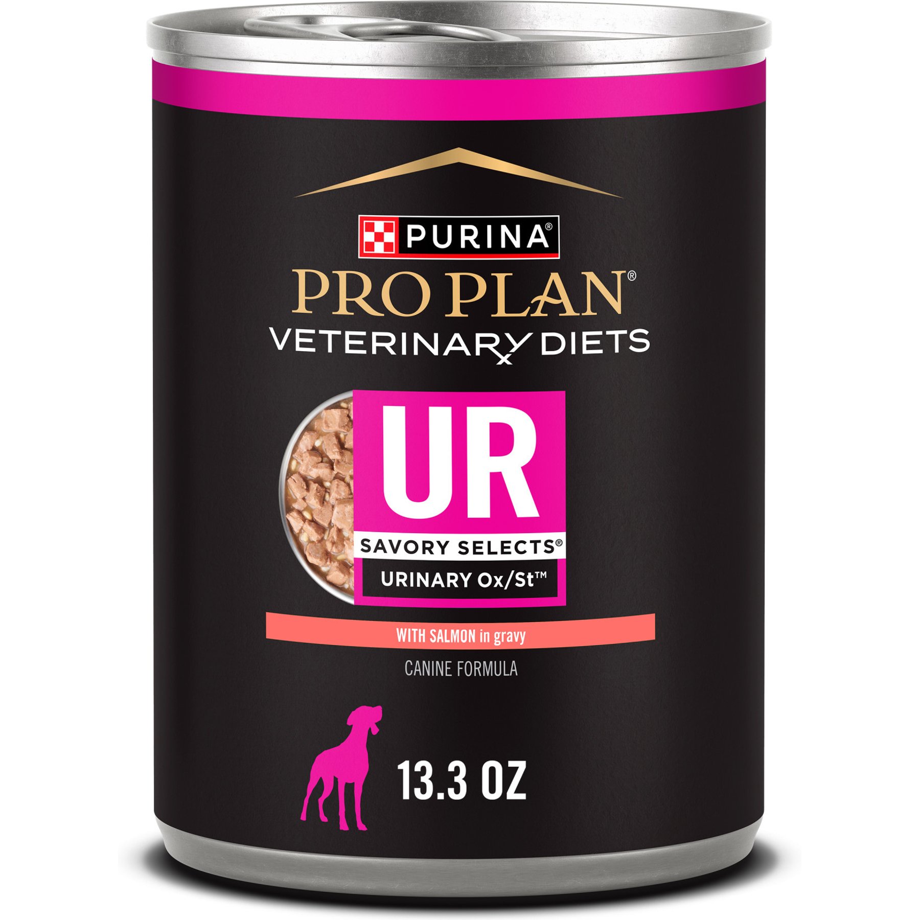 Purina Pro Plan Veterinary Diets UR Savory Selects Urinary Ox/St with Salmon in Gravy Wet Dog Food, 13.3-oz can, case of 12