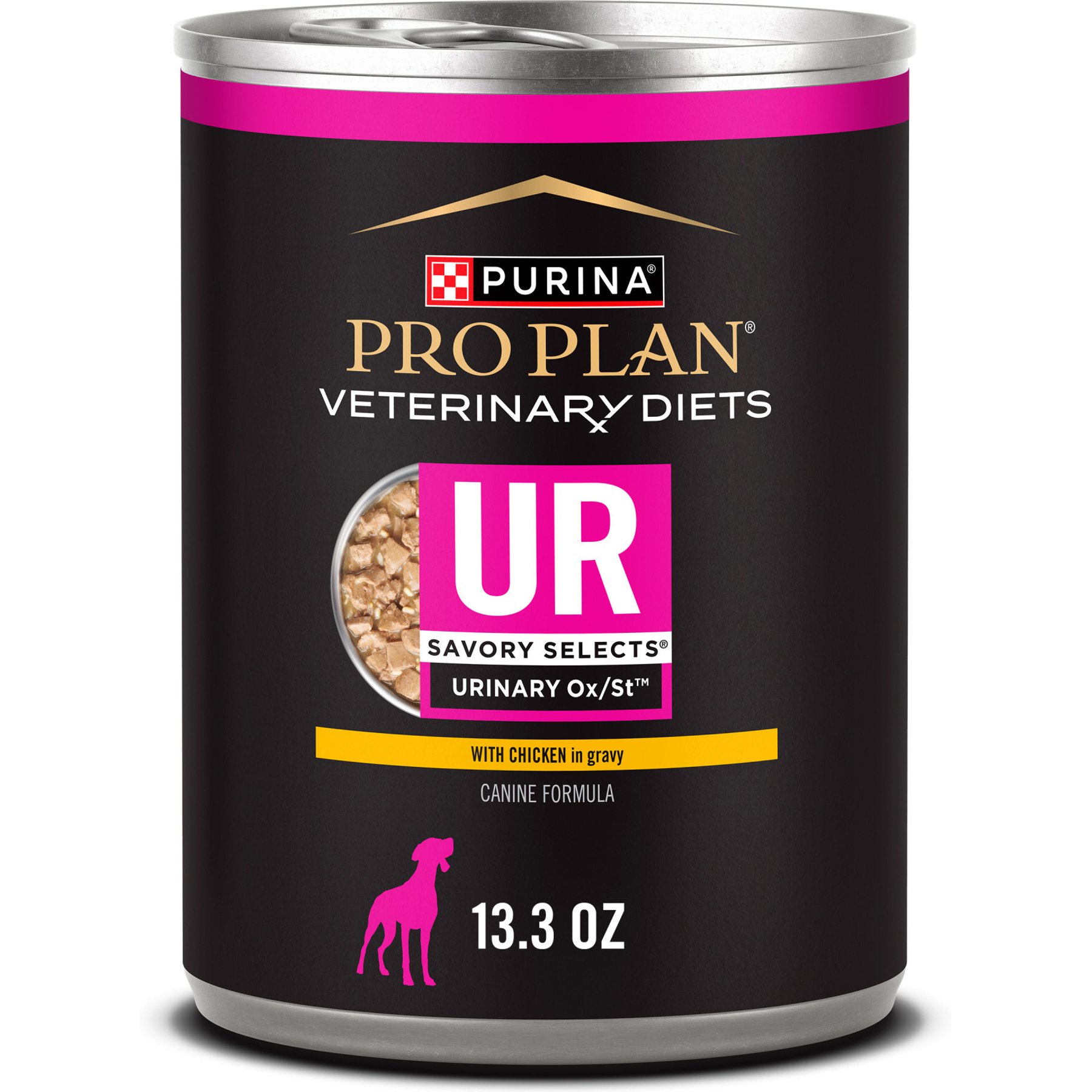 Purina Pro Plan Veterinary Diets UR Savory Selects Urinary Ox/St with Chicken in Gravy Wet Dog Food, 13.3-oz can, case of 12
