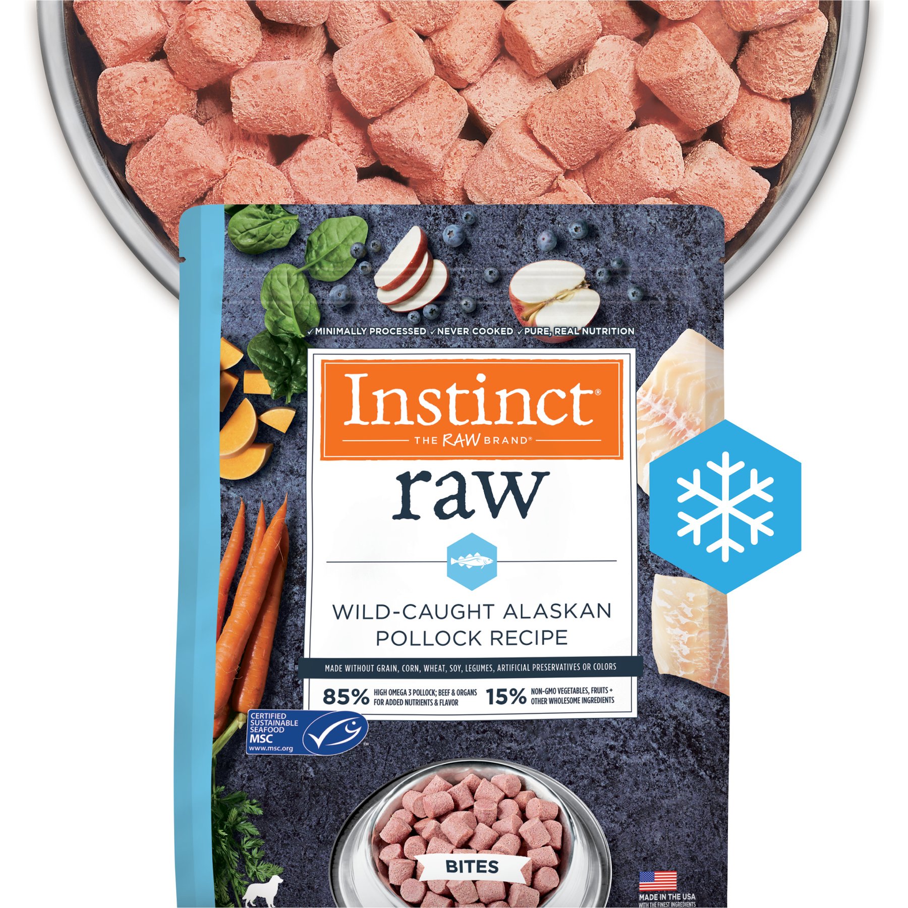 Instinct Frozen Raw Bites Grain-Free Wild-Caught Alaskan Pollock Recipe Fresh Dog Food