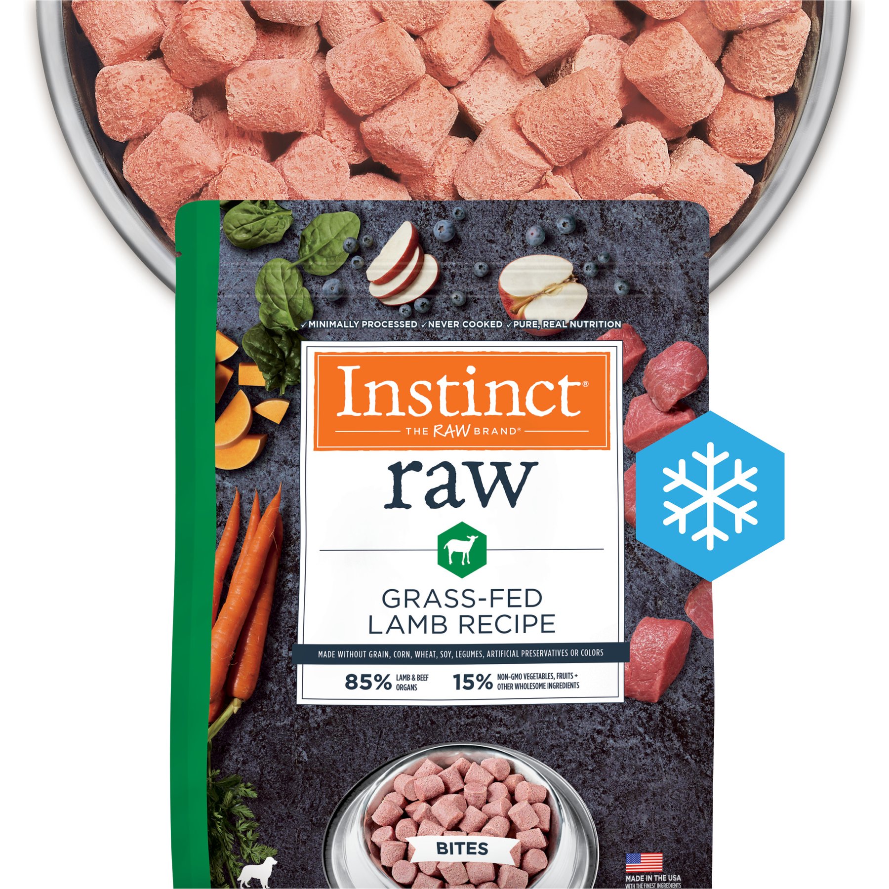 Instinct Raw Frozen Adult Bites Grain-Free Grass-Fed Lamb Recipe Dog Food