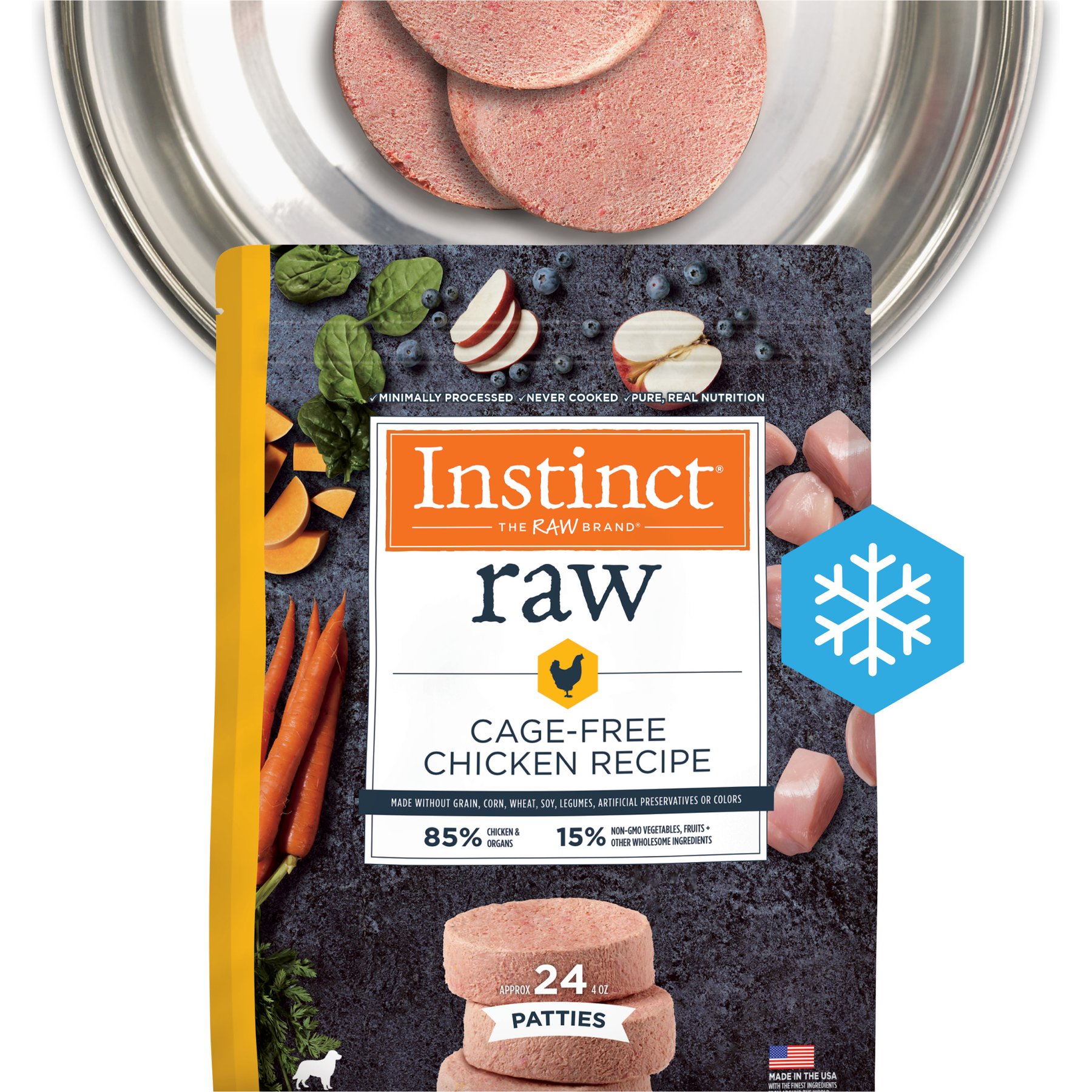 Instinct Raw Frozen Adult Patties Grain-Free Cage-Free Chicken Recipe Dog Food