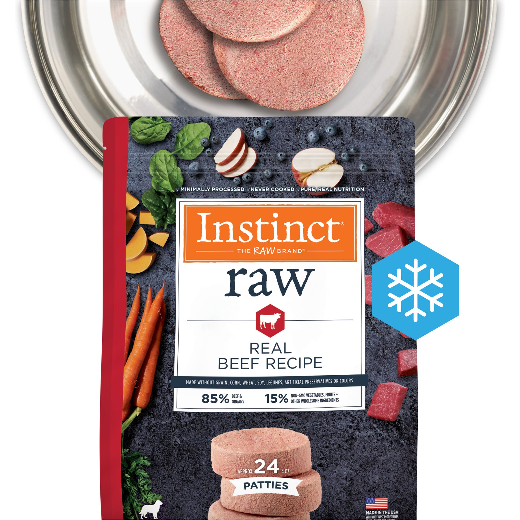 Instinct Raw Frozen Adult Patties Grain-Free Real Beef Recipe Dog Food