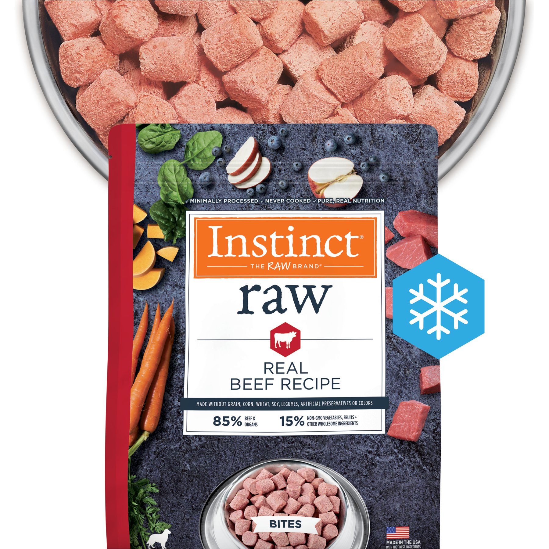 Instinct Raw Frozen Adult Bites Grain-Free Real Beef Recipe Dog Food