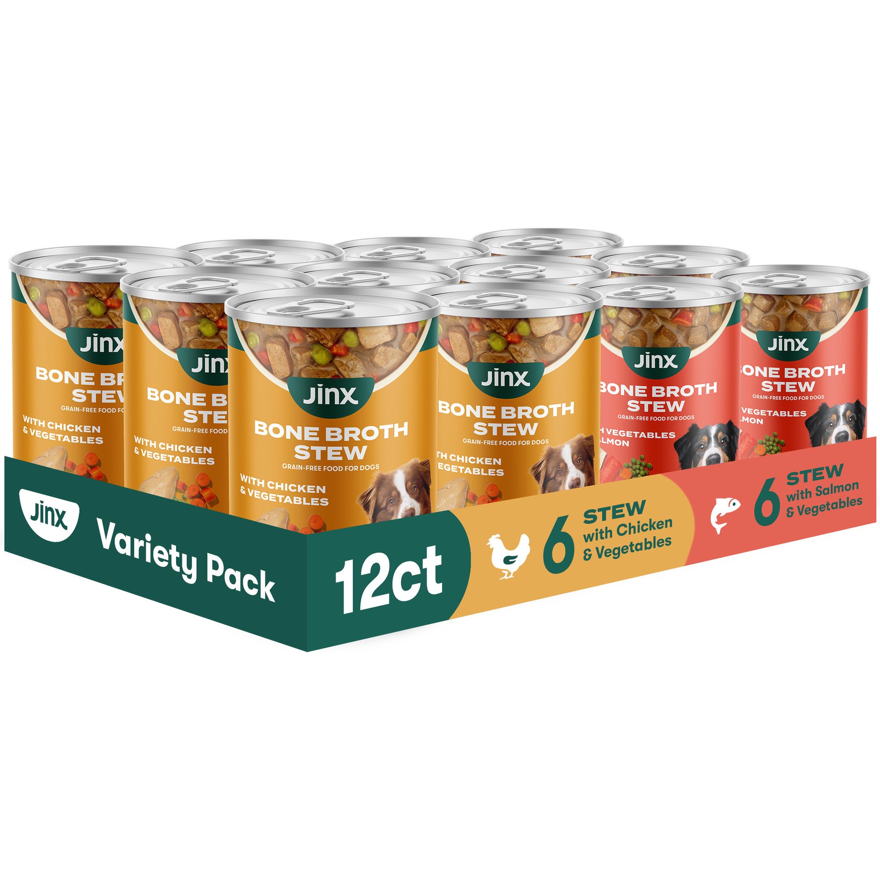 Jinx Bone Broth Stew Chicken & Salmon Variety Pack Wet Dog Food