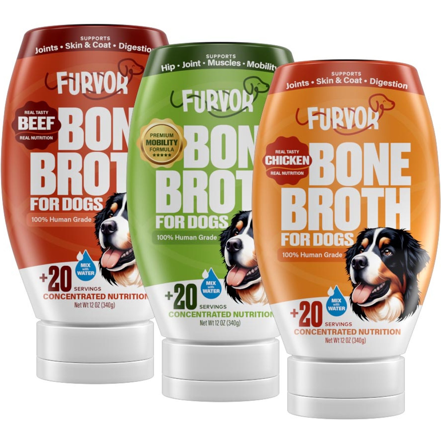 Furvor Beef, Chicken & Mobility Bone Broth Dog Food Topper
