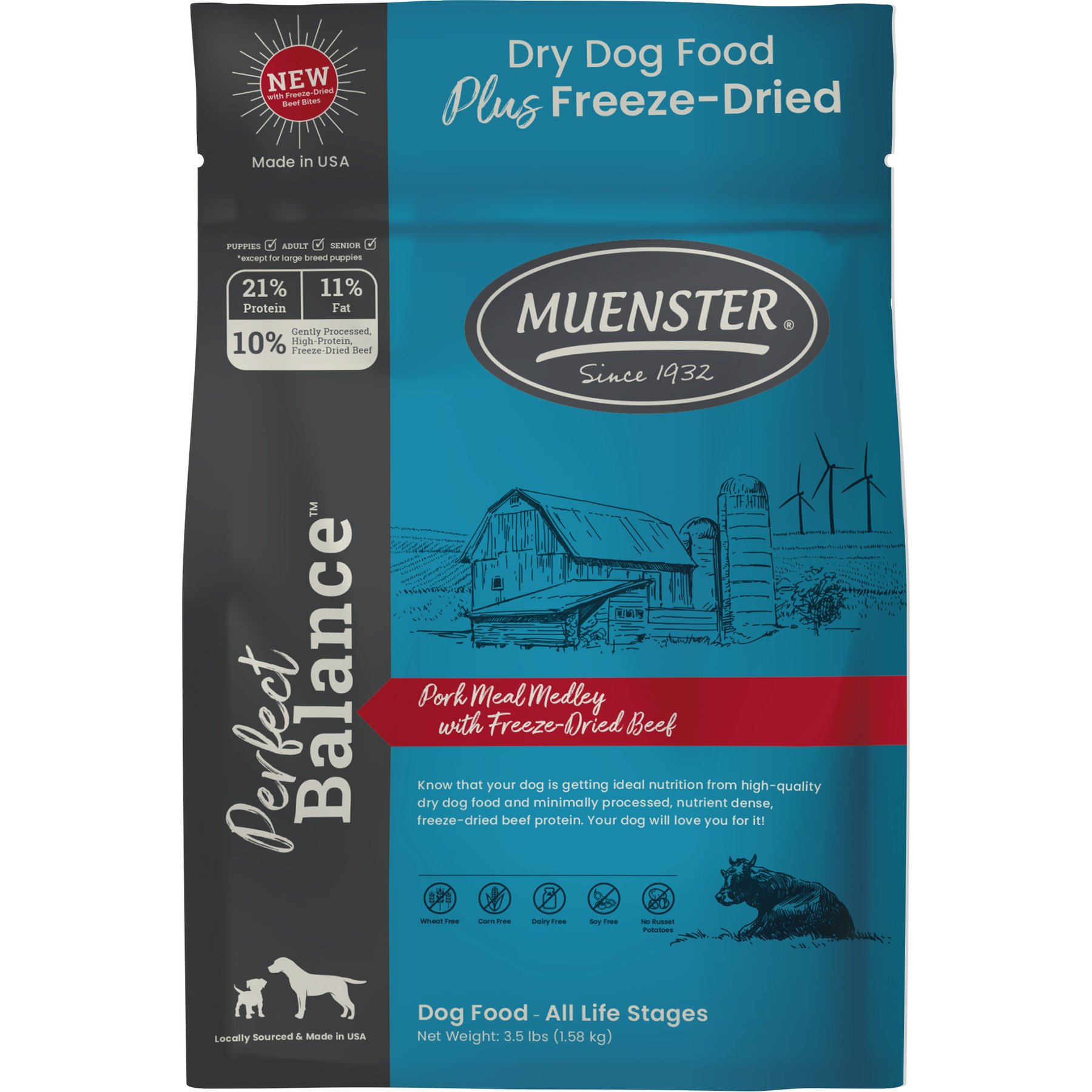 Muenster Perfect Balance Pork Meal Medley with Beef Bites Freeze-Dried Dog Food