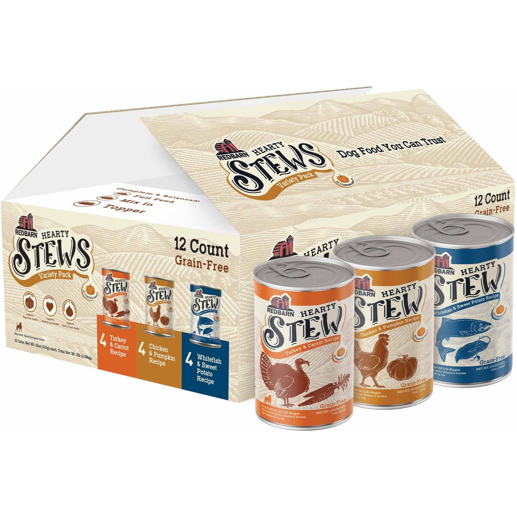 Redbarn Variety Pack Grain-Free Wet Dog Food, 12-oz can, case of 12