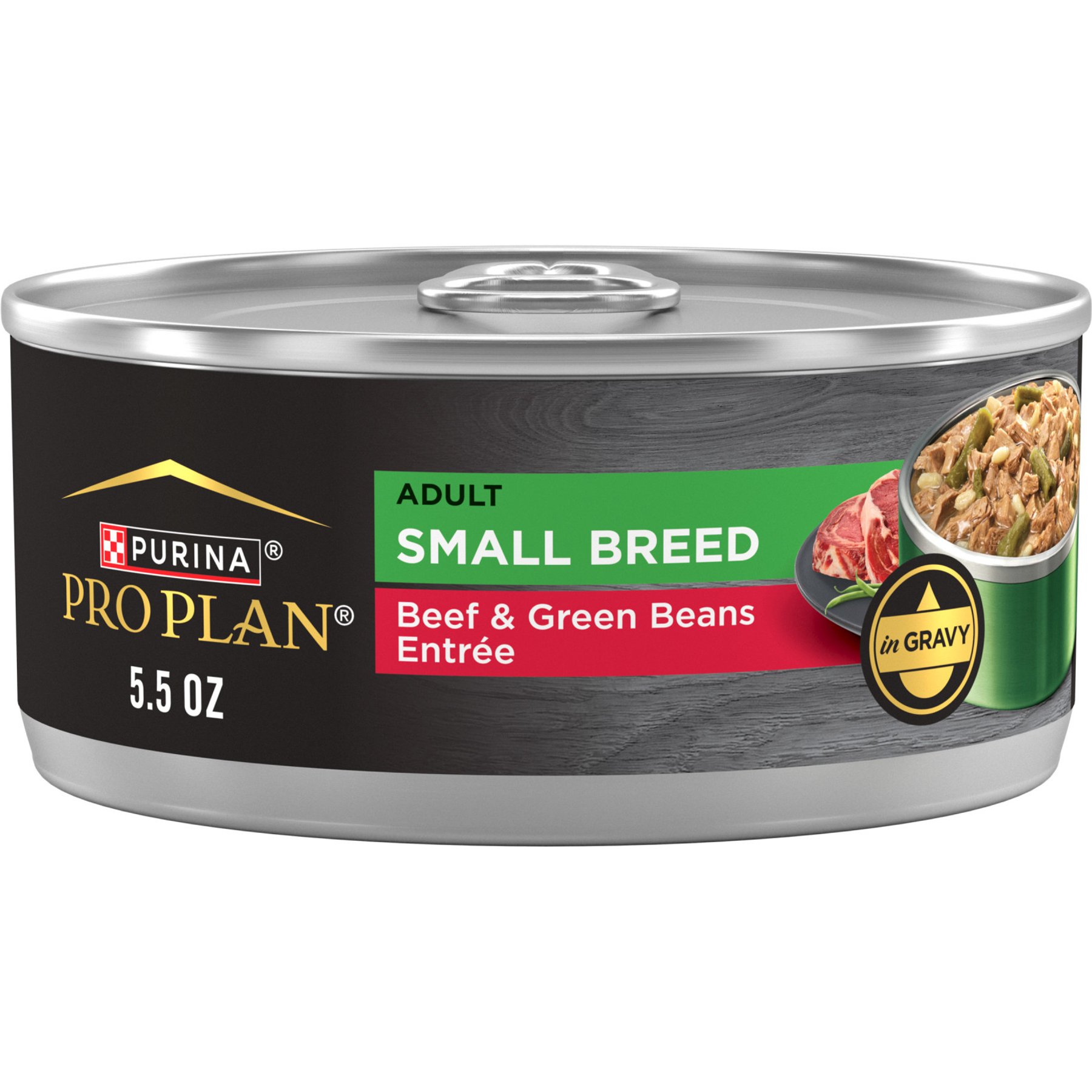 Purina Pro Plan Adult Small Breed High-Protein Beef & Green Beans Entree in Gravy Shredded Wet Dog Food, 5.5-oz can, case of 24