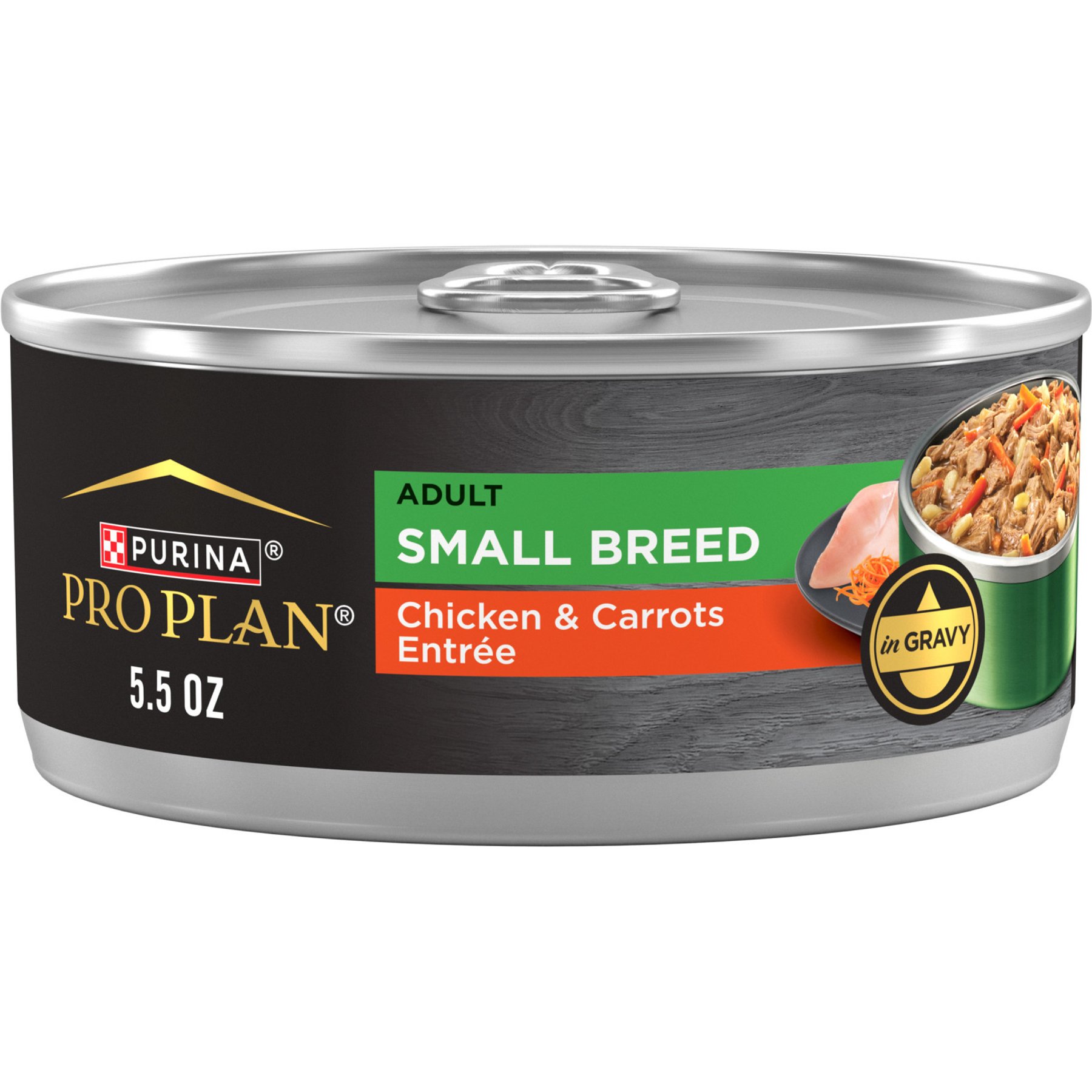 Purina Pro Plan Adult Small Breed High-Protein Chicken & Carrots Entree in Gravy Shredded Wet Dog Food, 5.5-oz can, case of 24