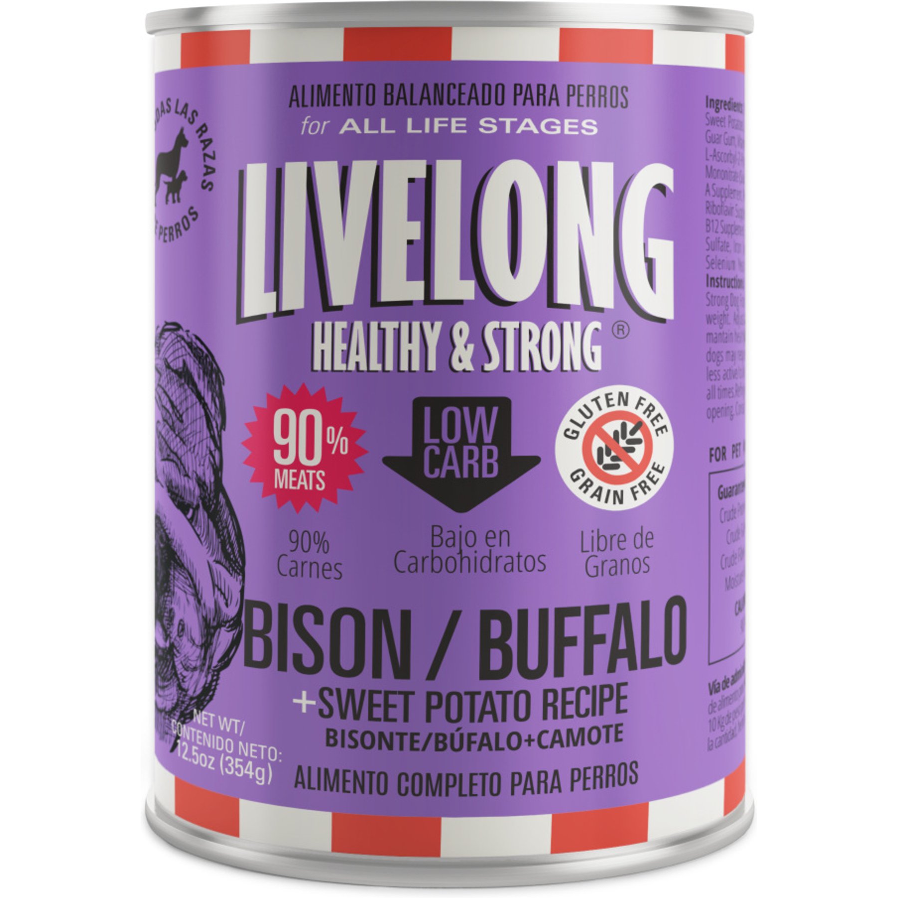 Livelong Healthy & Strong Bison/Buffalo & Sweet Potato Recipe Wet Dog Food, 12.5-oz can, case of 12