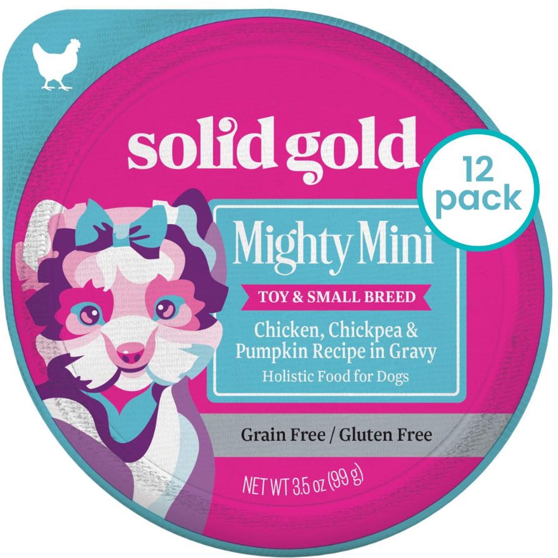 Solid Gold Mighty Mini Chicken, Chickpea & Pumpkin Recipe in Gravy Grain-Free Toy & Small Breed Dog Food Cups, case of 12