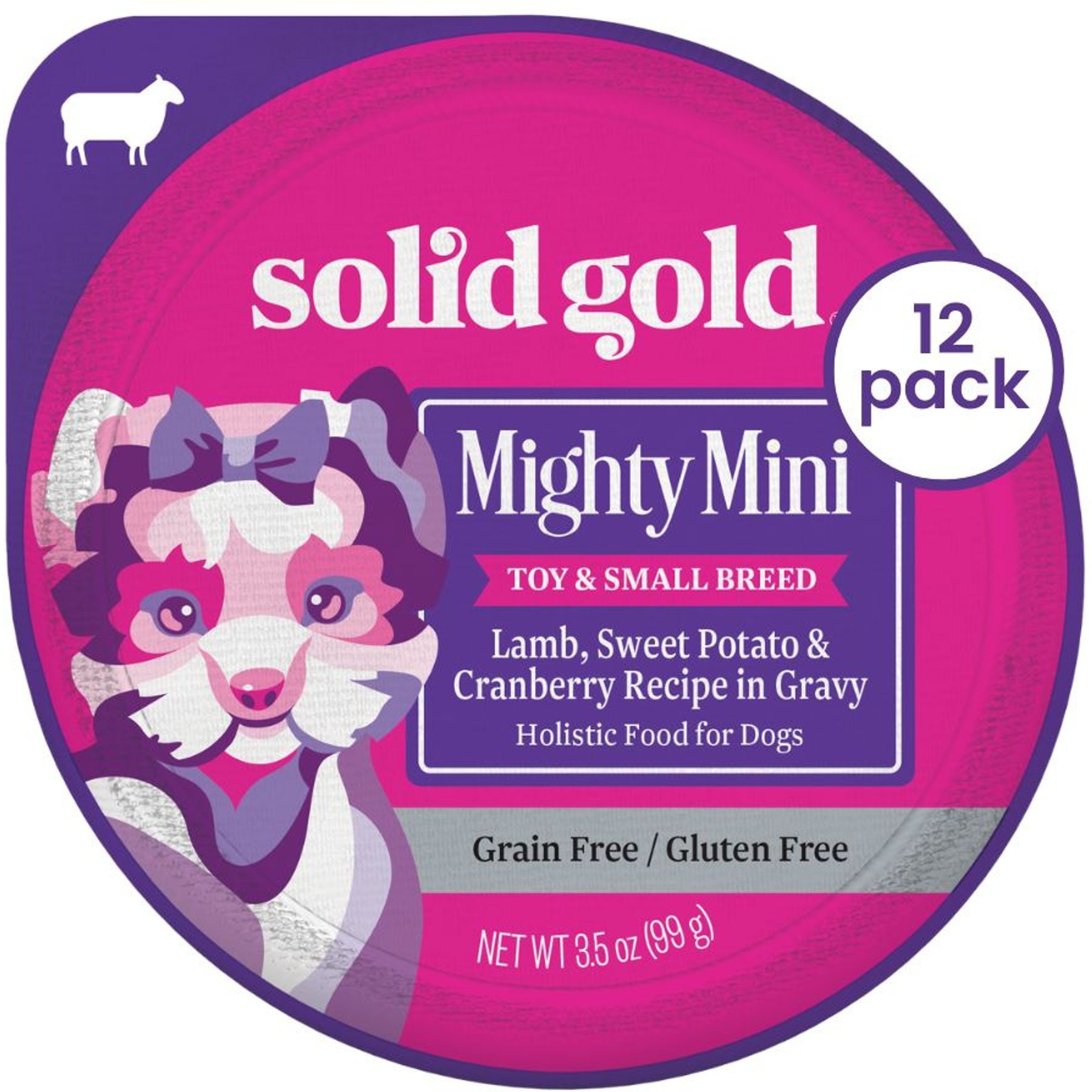 Solid Gold Mighty Mini Lamb, Sweet Potato & Cranberry Toy & Small Breed Recipe Grain-Free Dog Food Tray, case of 12