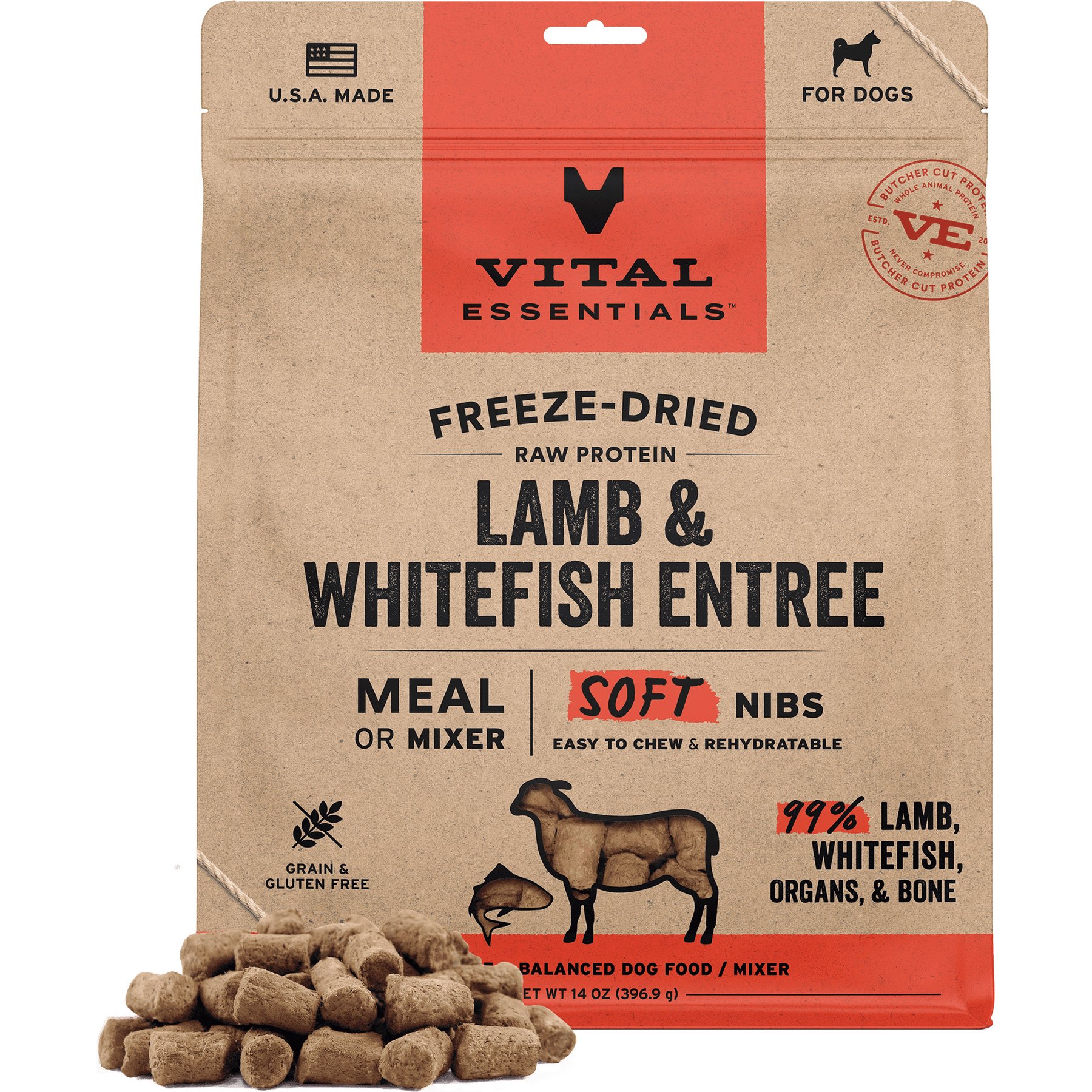 Vital Essentials Freeze-Dried Raw Lamb & Whitefish Entree & Mixer Soft Nibs Dog Food