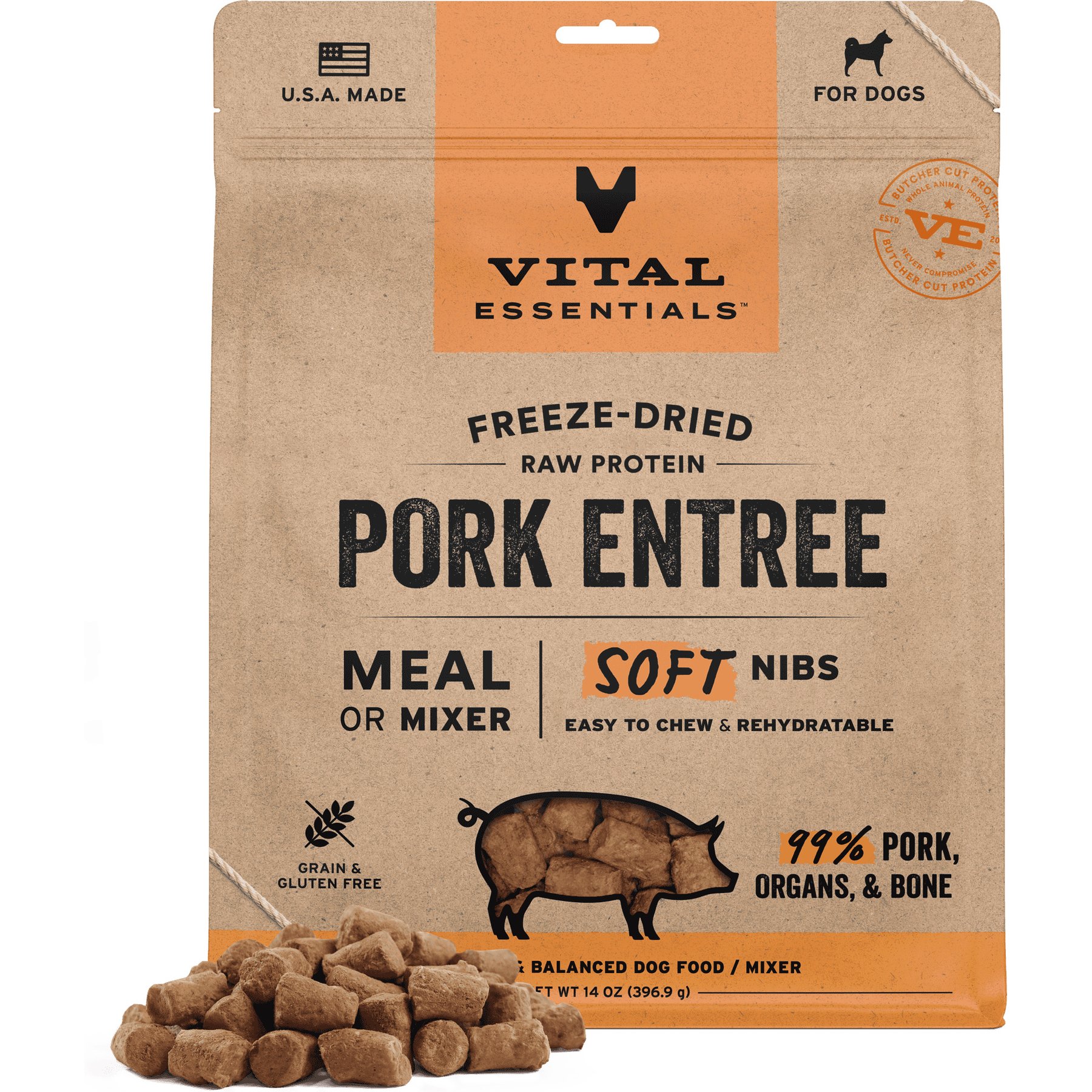 Vital Essentials Freeze-Dried Raw Pork Entree & Mixer Soft Nibs Dog Food